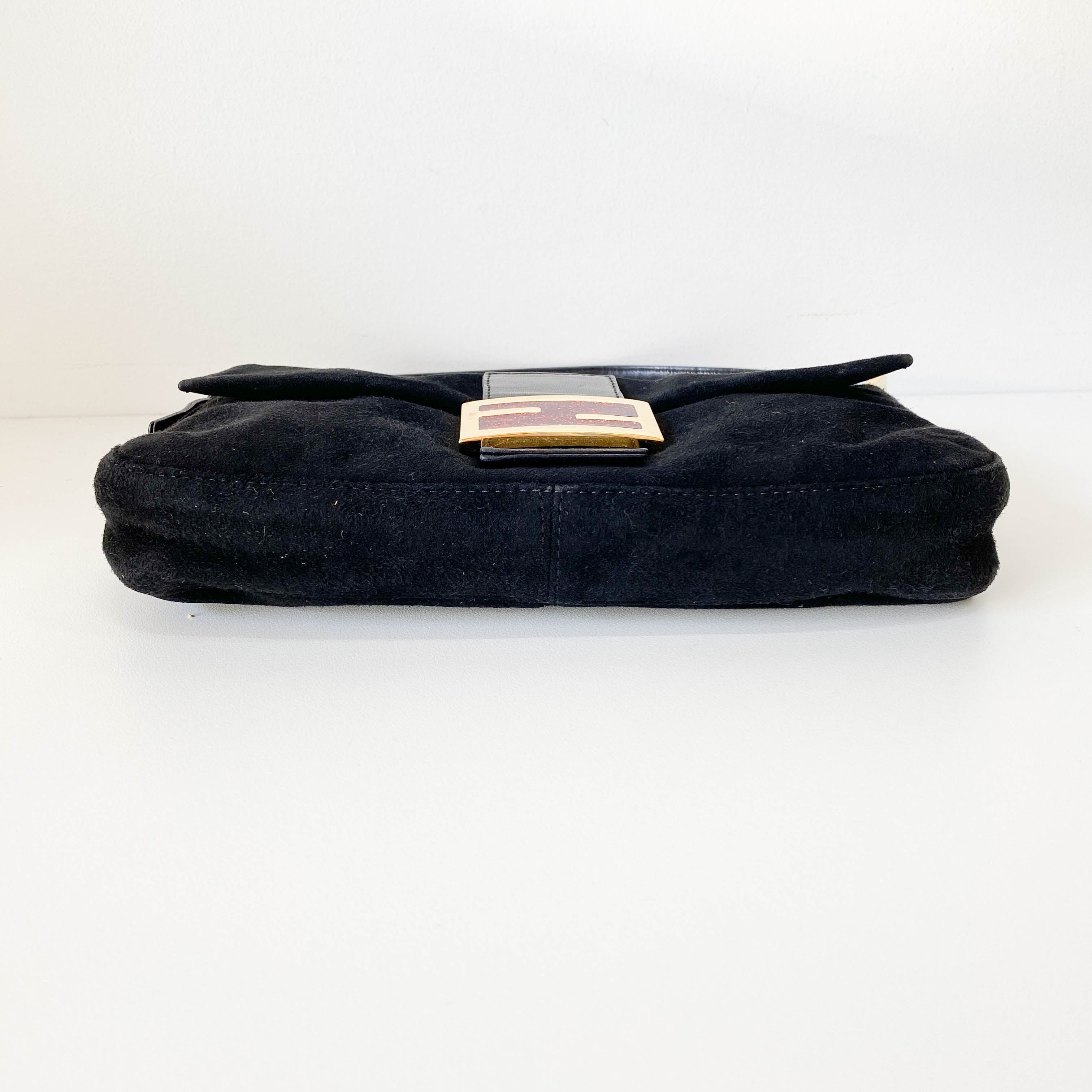 Baguette Black Suede Shoulder Bag