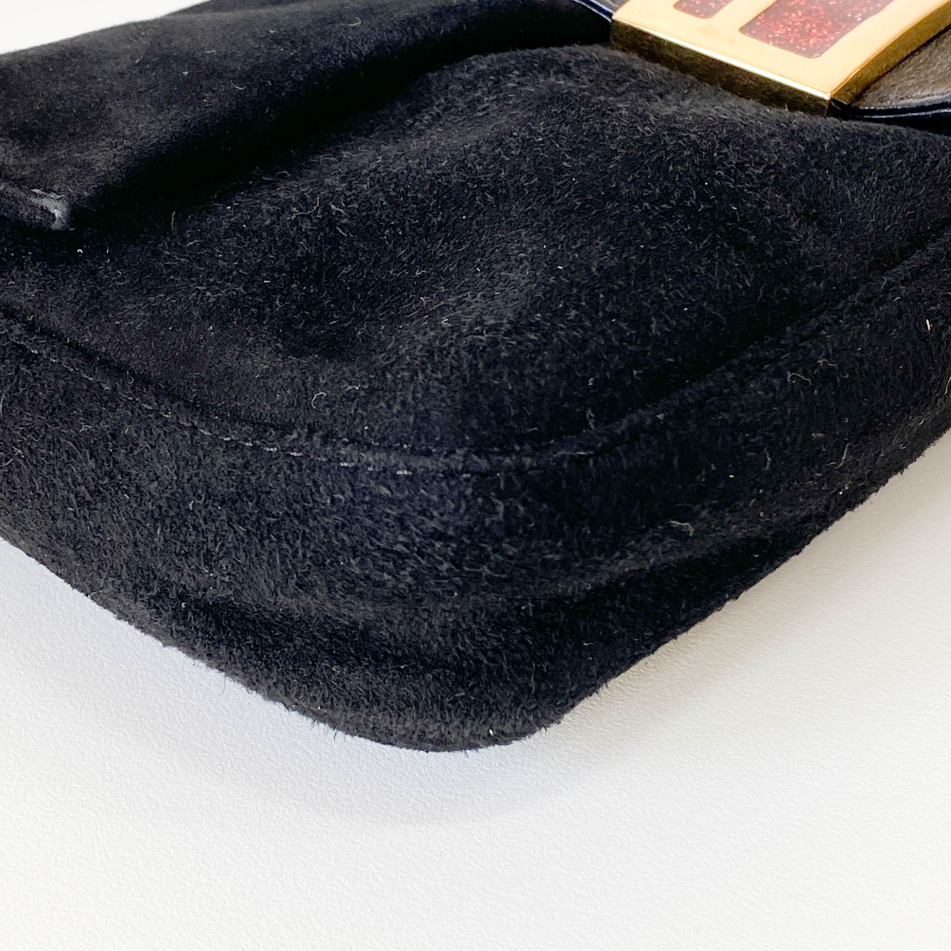 Baguette Black Suede Shoulder Bag