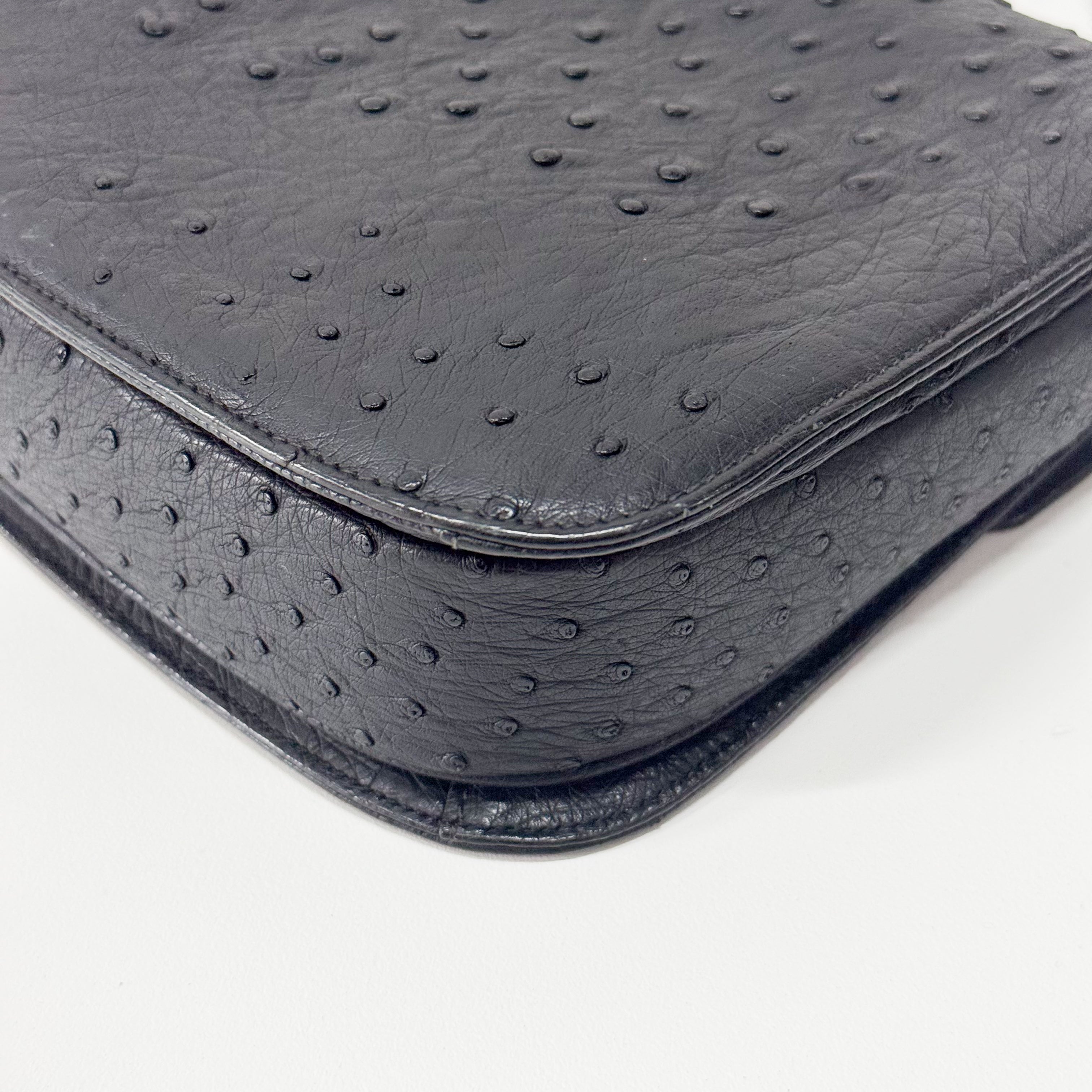 Vintage Ostrich Black Leather Handbag