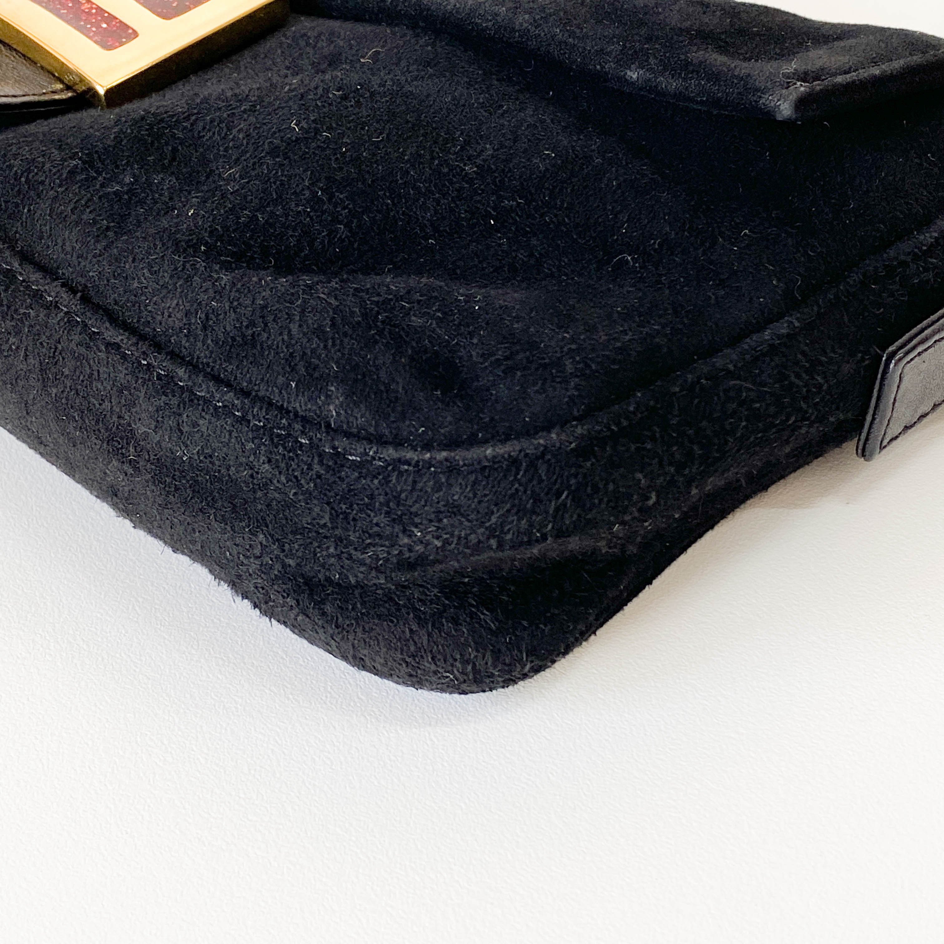 Baguette Black Suede Shoulder Bag