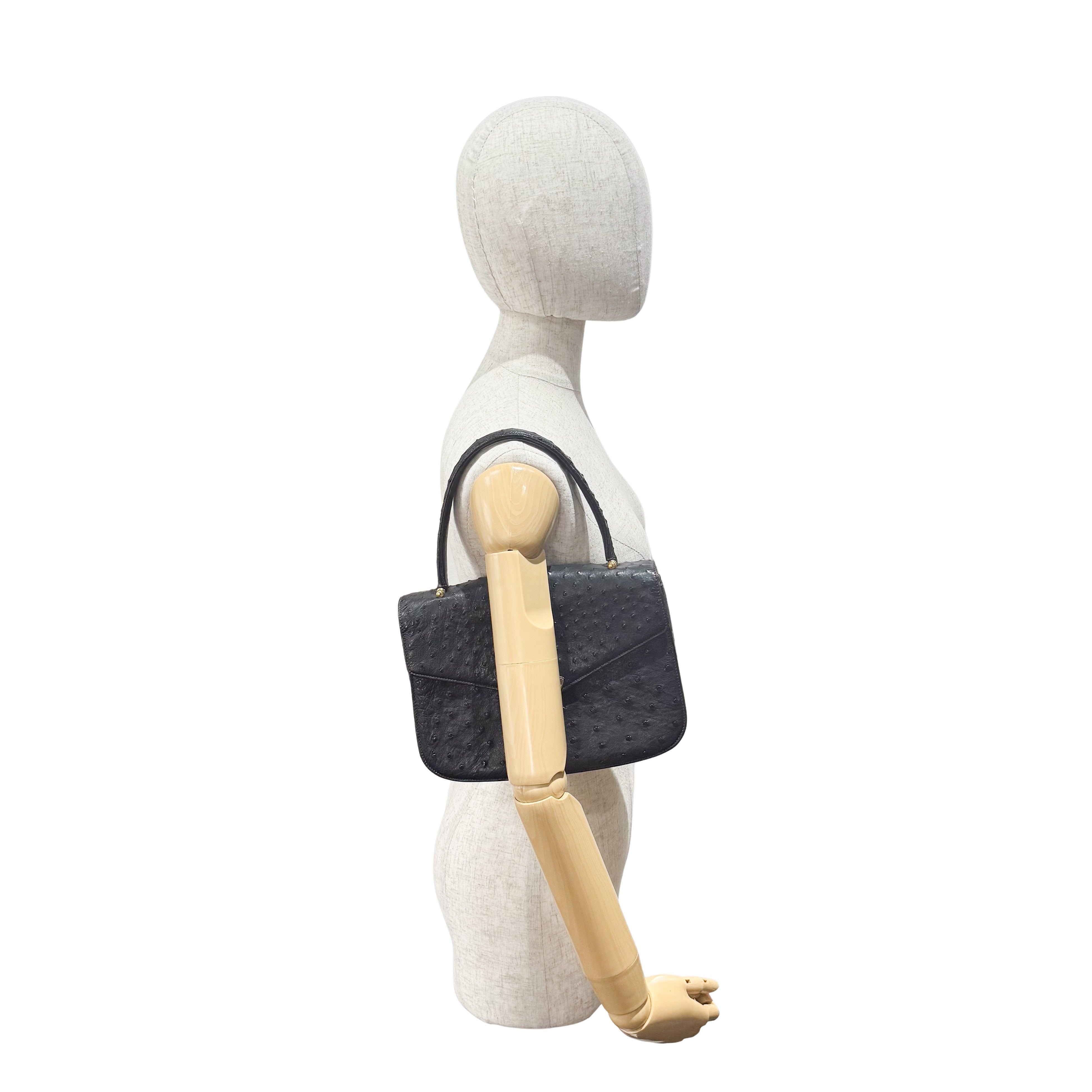 Vintage Ostrich Black Leather Handbag