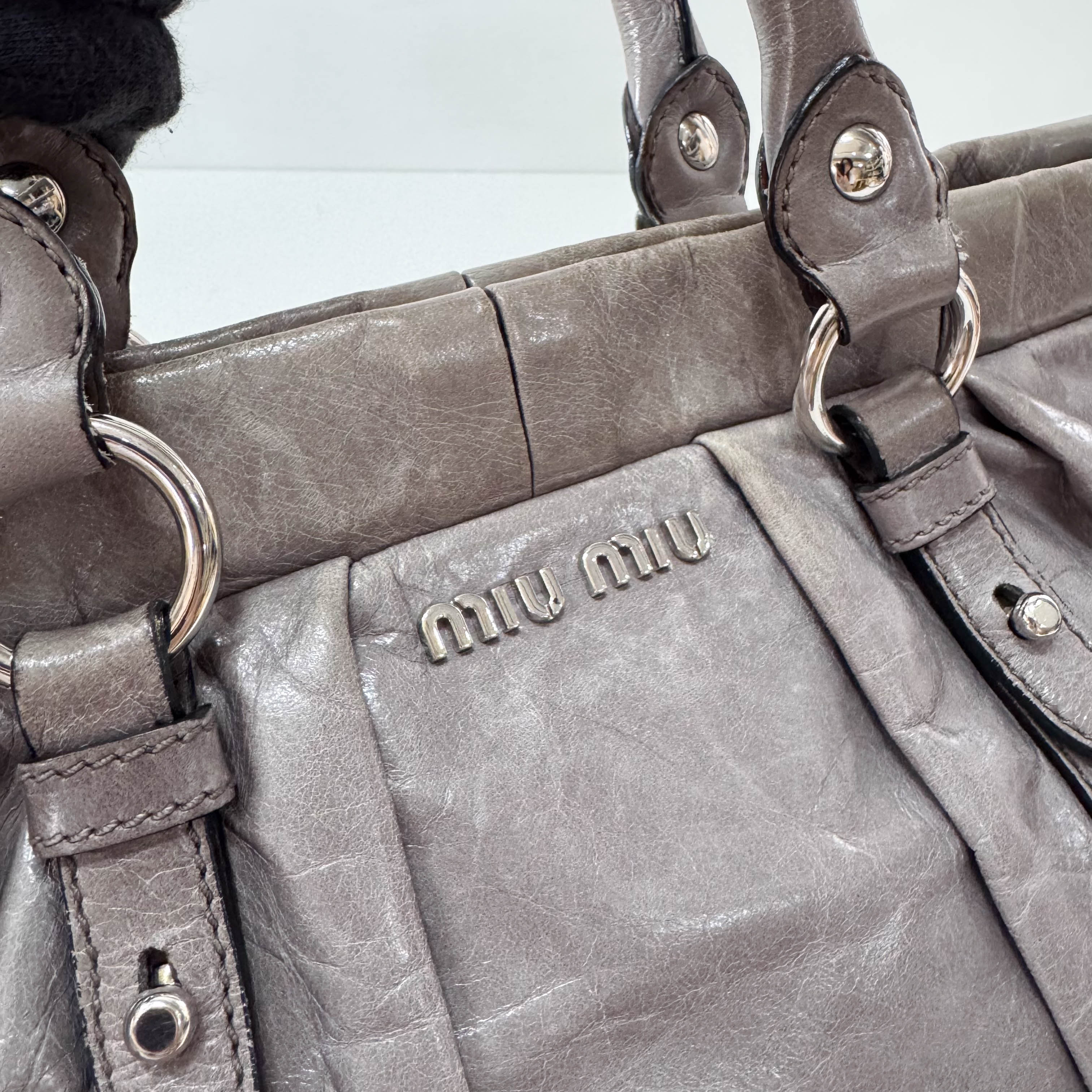 Vitello Bauletto Grey Leather Bag