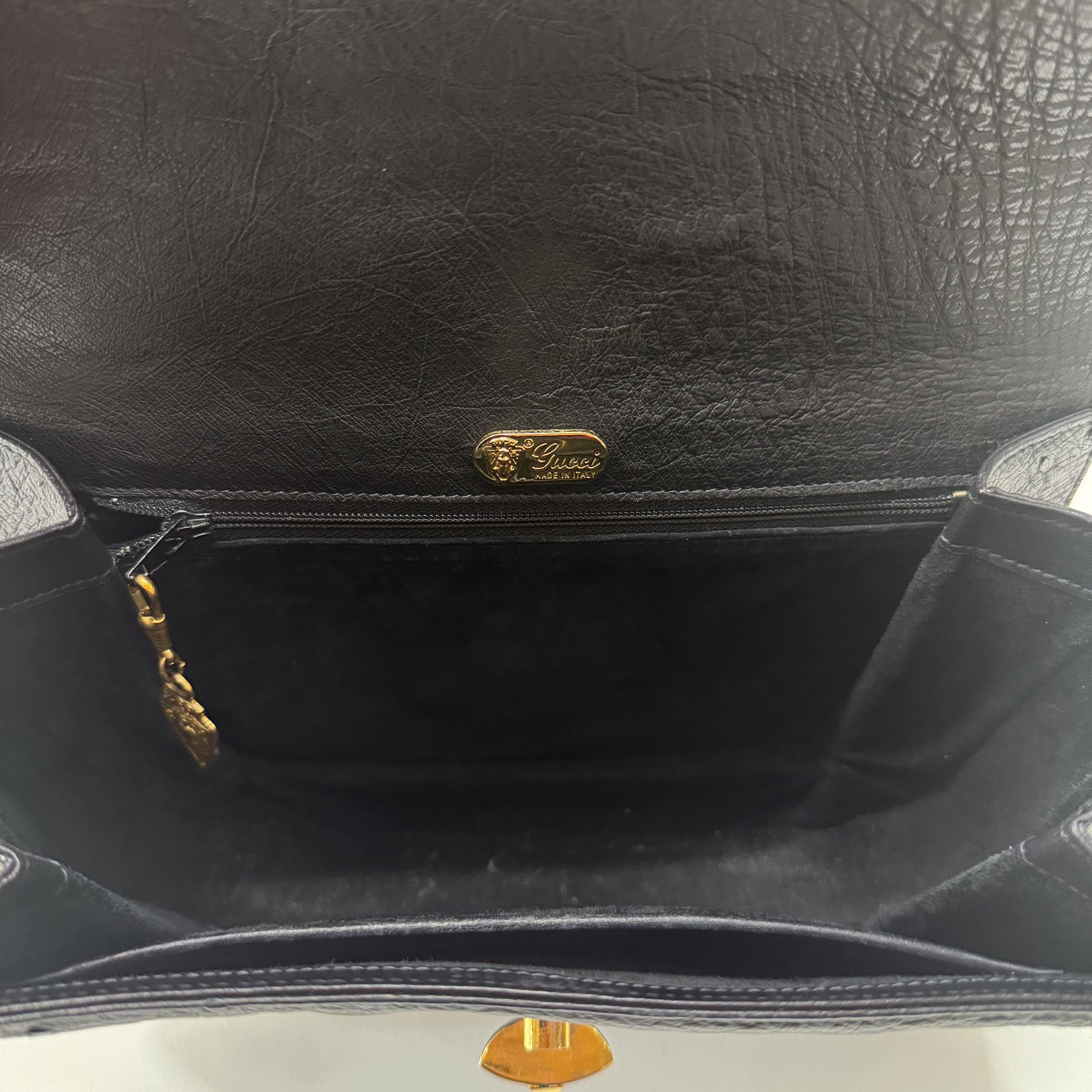 Vintage Ostrich Black Leather Handbag