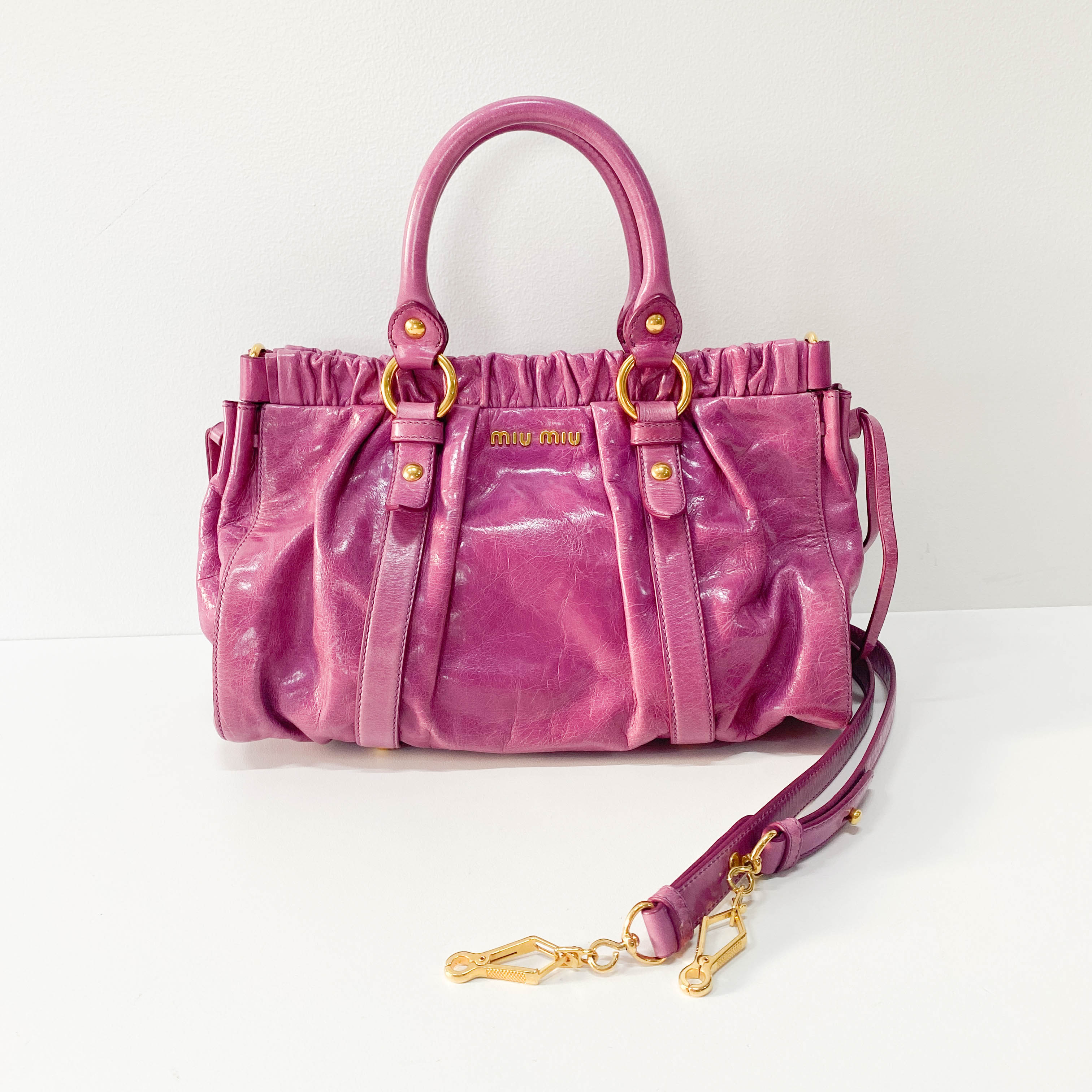 Vitello Pink Calfskin Leather Two Way Bag