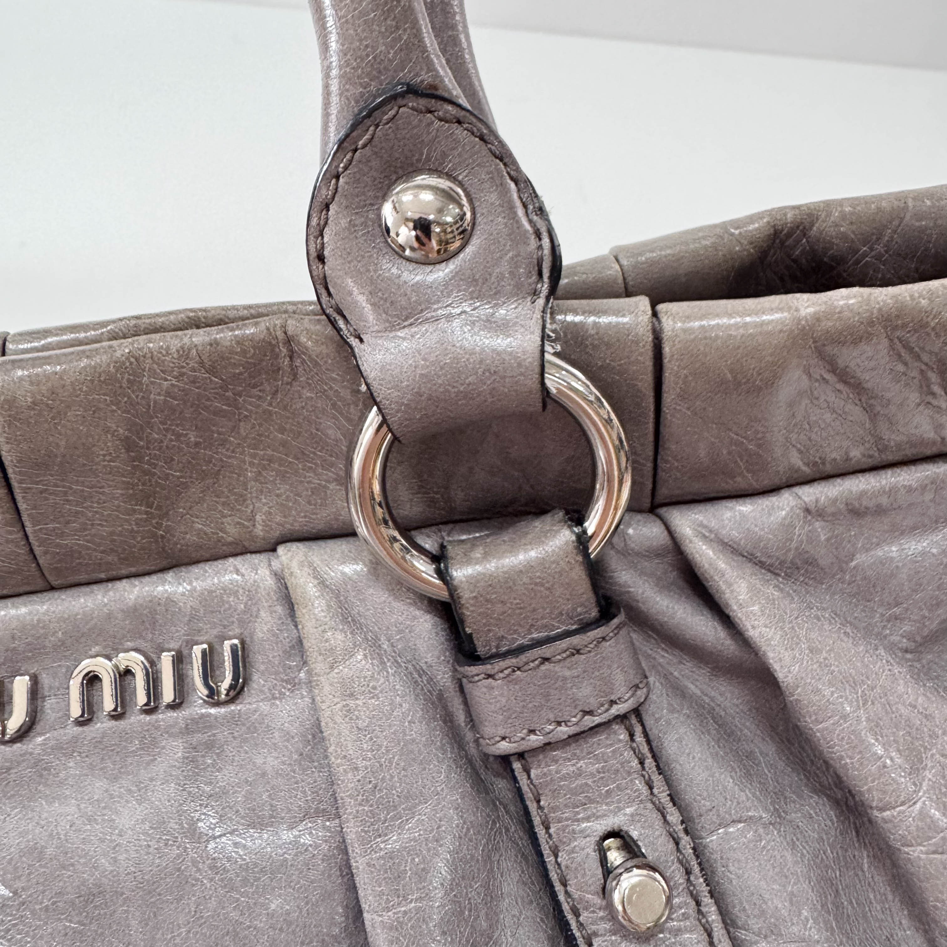 Vitello Bauletto Grey Leather Bag