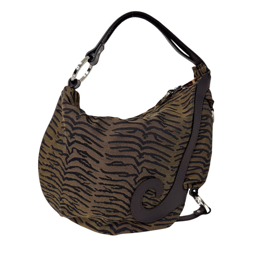 Tobacco Borsa Biga Media Hobo Bag in Leopard Print Calf Hair