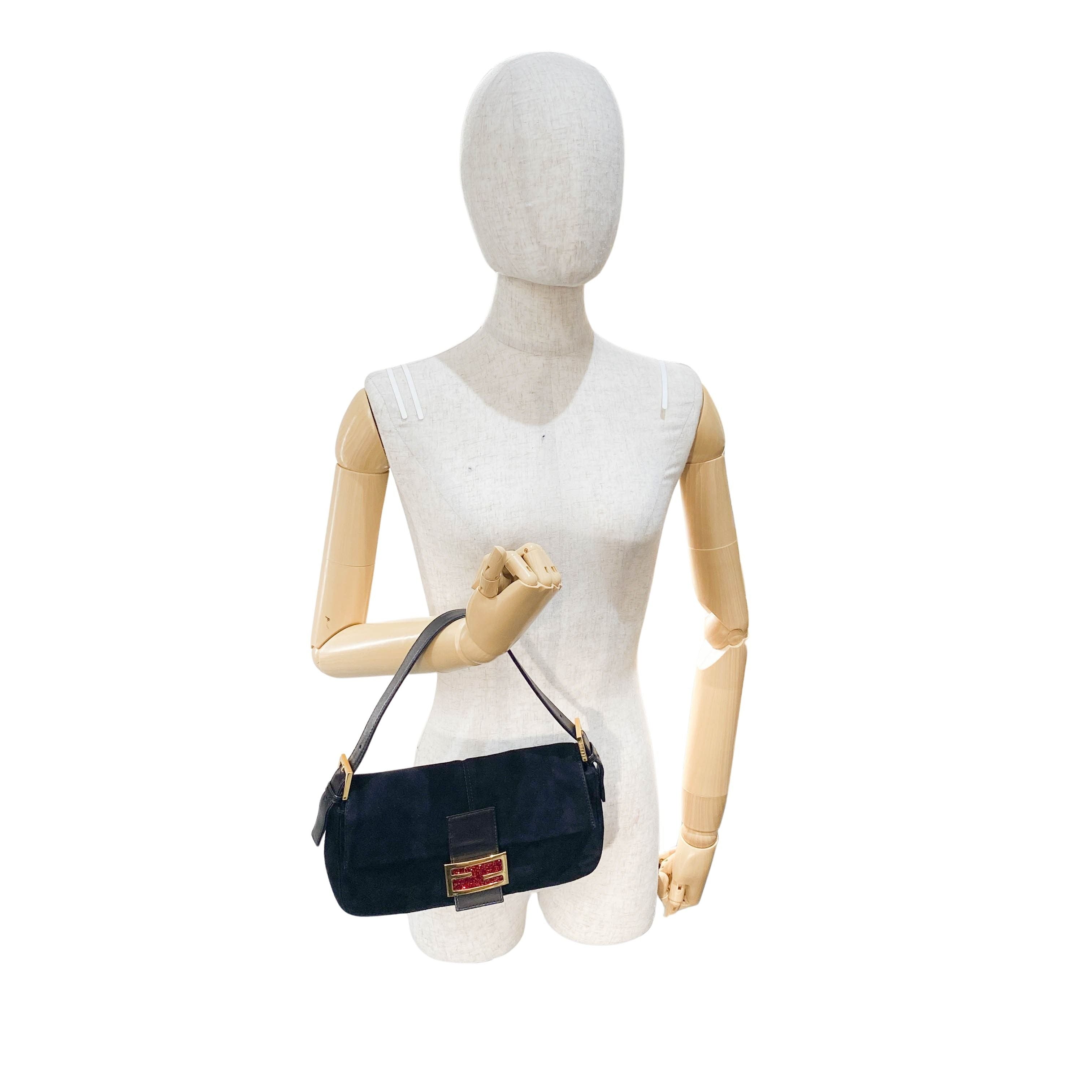 Baguette Black Suede Shoulder Bag