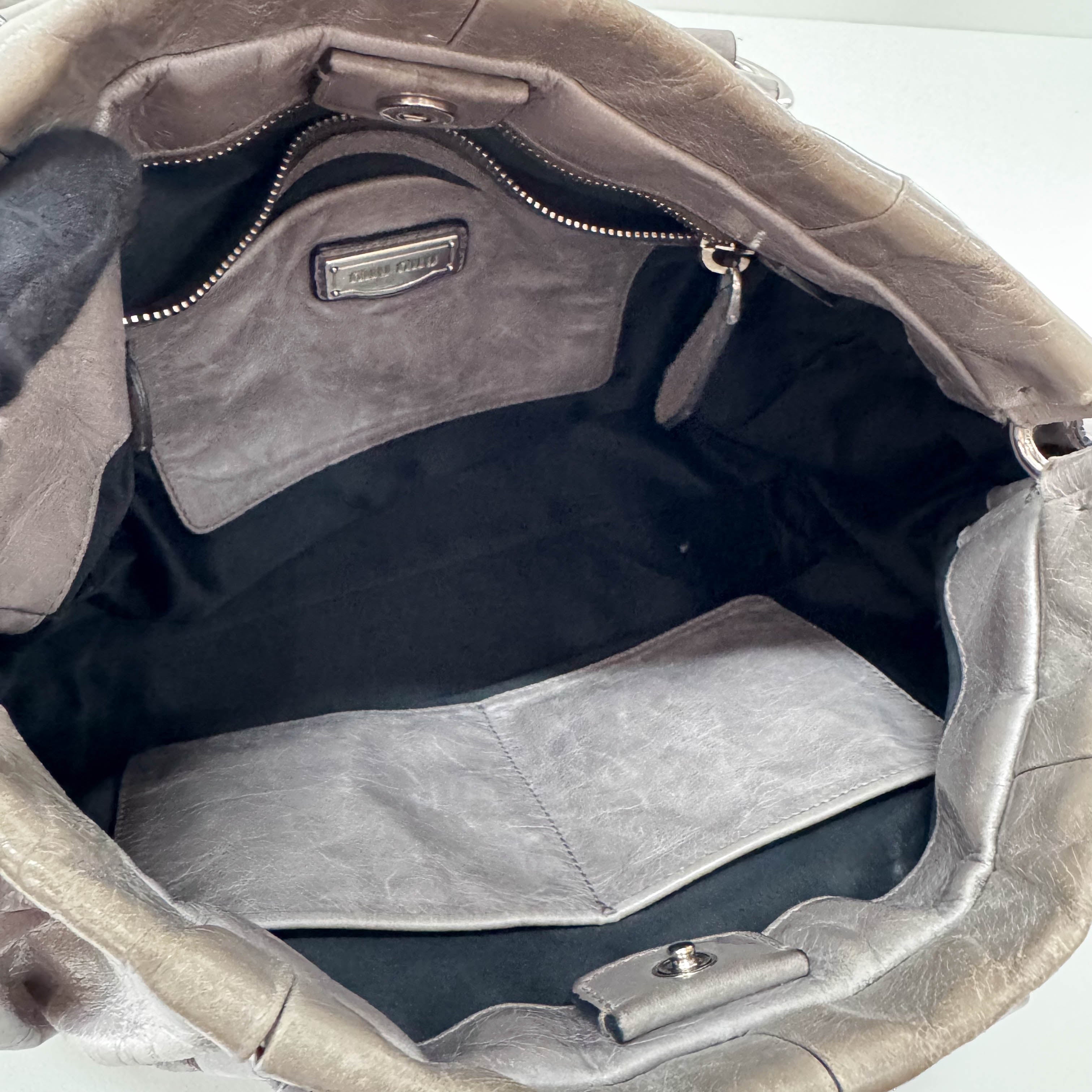 Vitello Bauletto Grey Leather Bag