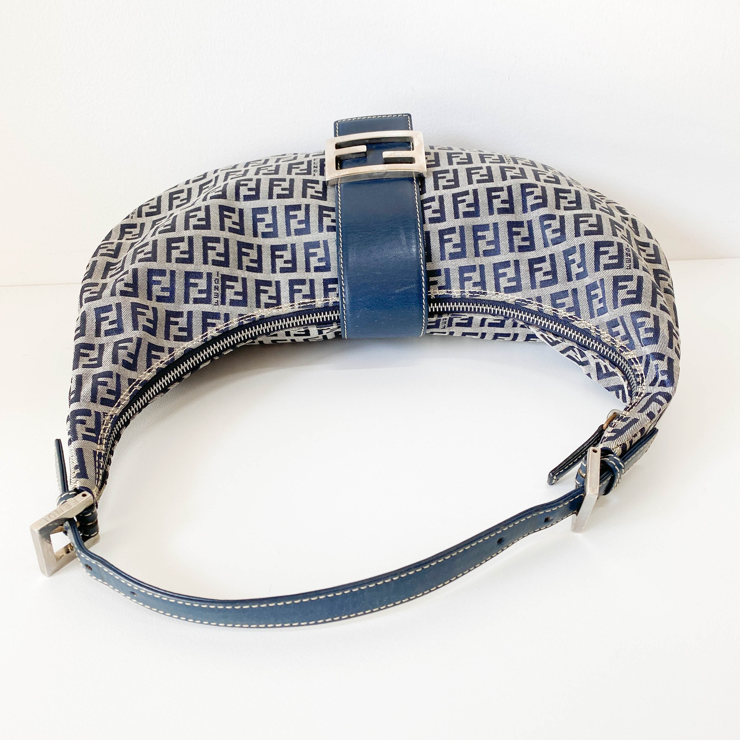 Zucchino Croissant Grey & Blue Canvas Shoulder Bag