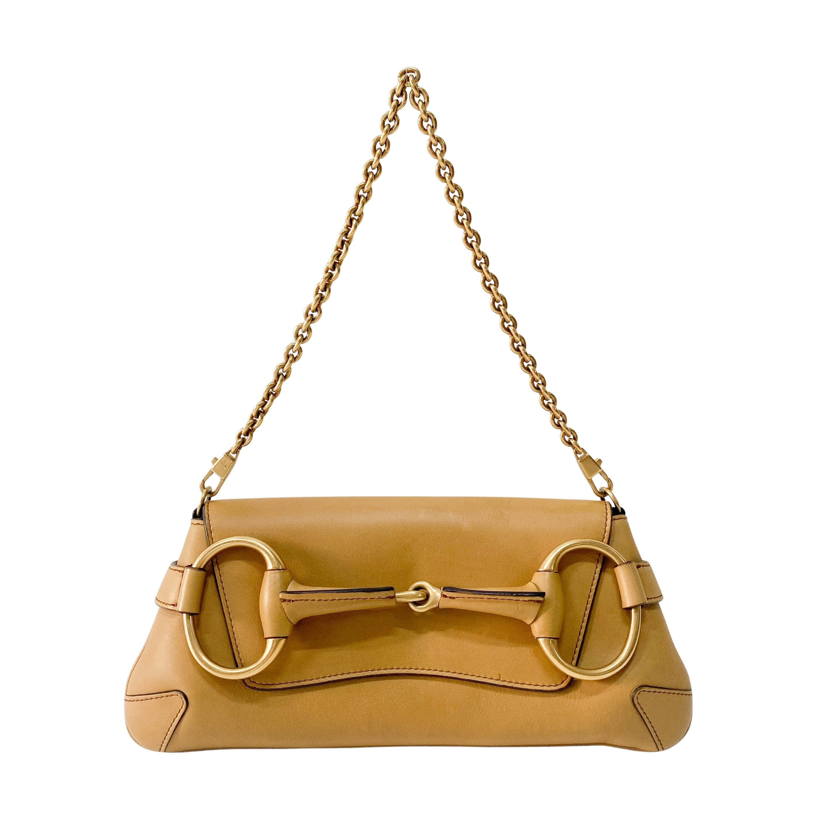 Horsebit Brown Leather Chain Shoulder Bag