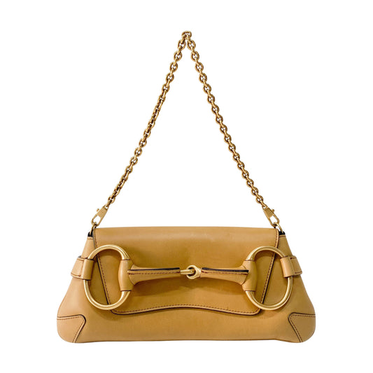 Horsebit Brown Leather Chain Shoulder Bag