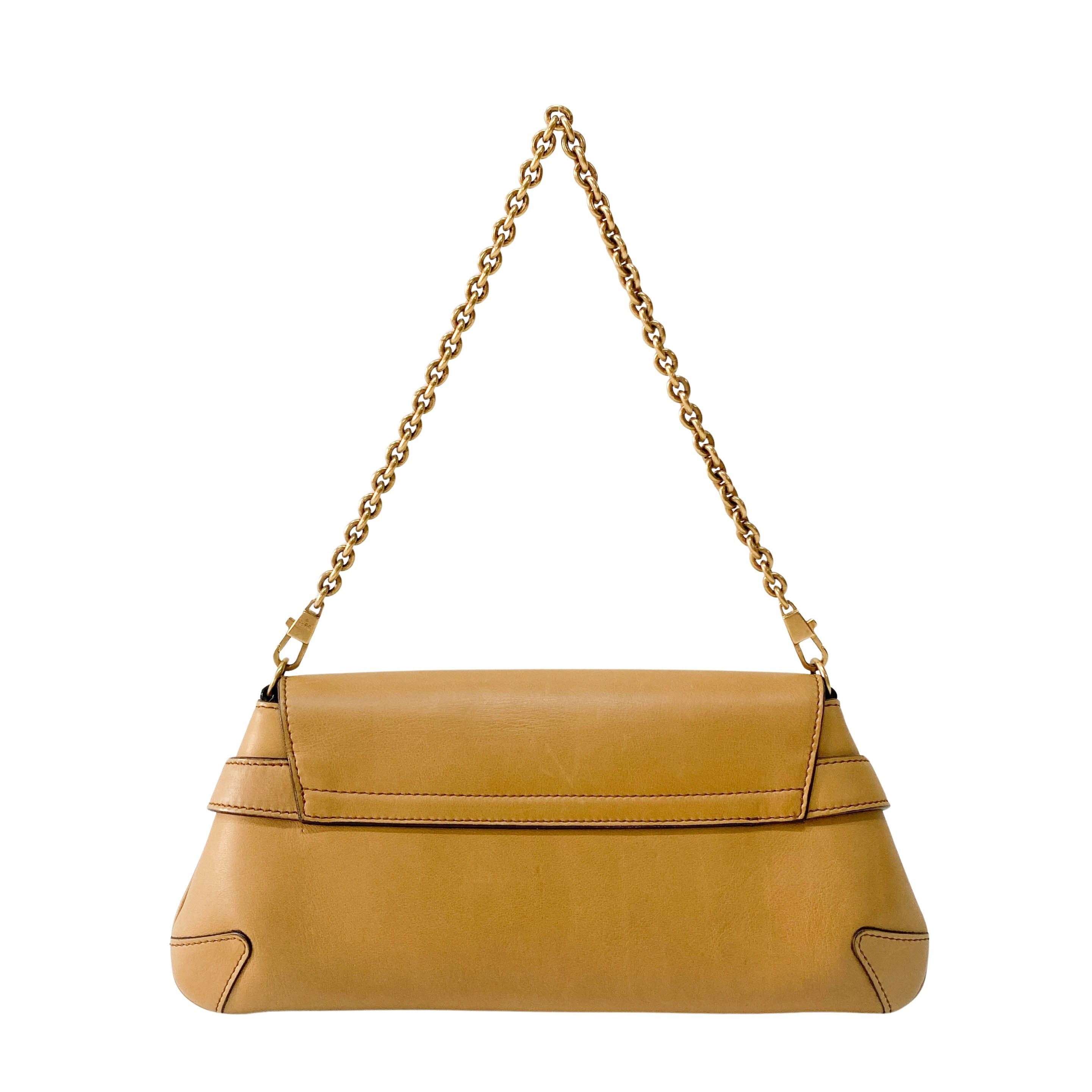 Horsebit Brown Leather Chain Shoulder Bag