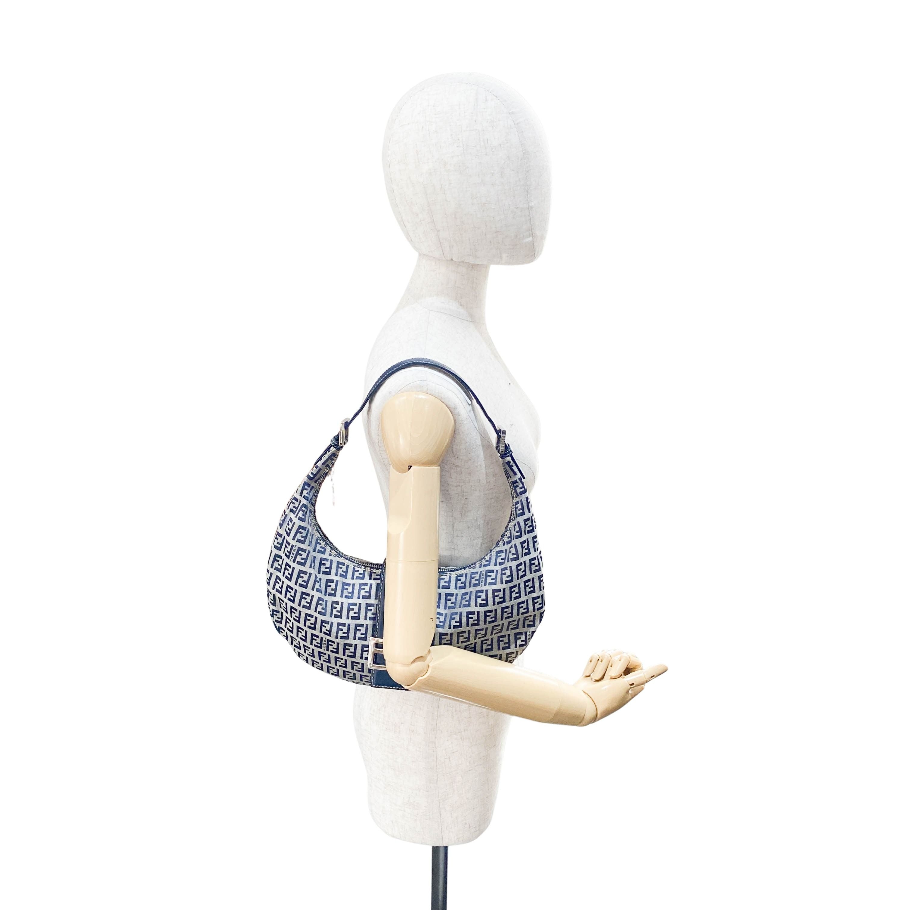 Zucchino Croissant Grey & Blue Canvas Shoulder Bag