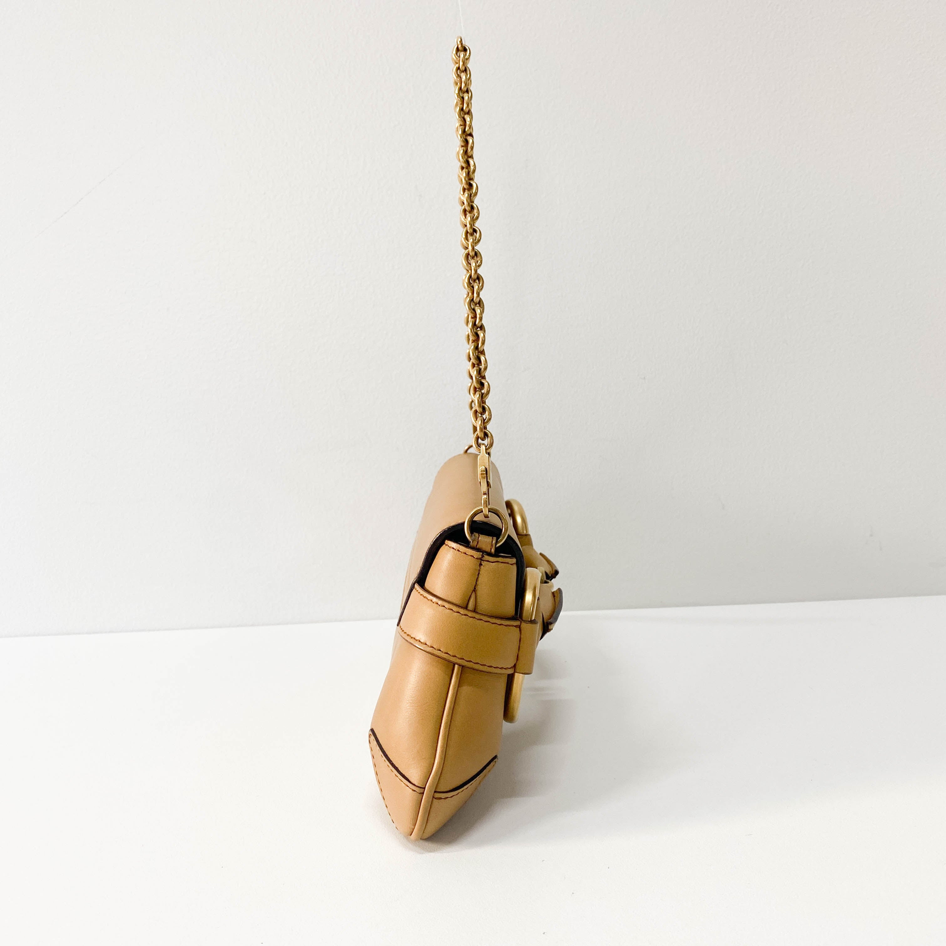 Horsebit Brown Leather Chain Shoulder Bag