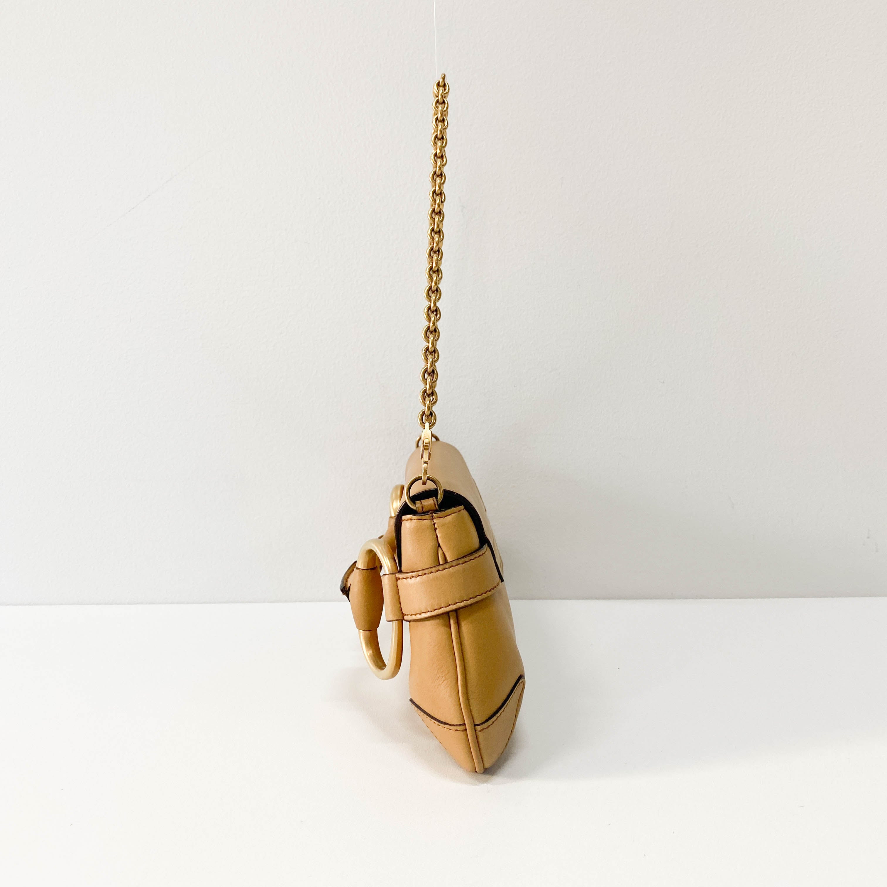 Horsebit Brown Leather Chain Shoulder Bag