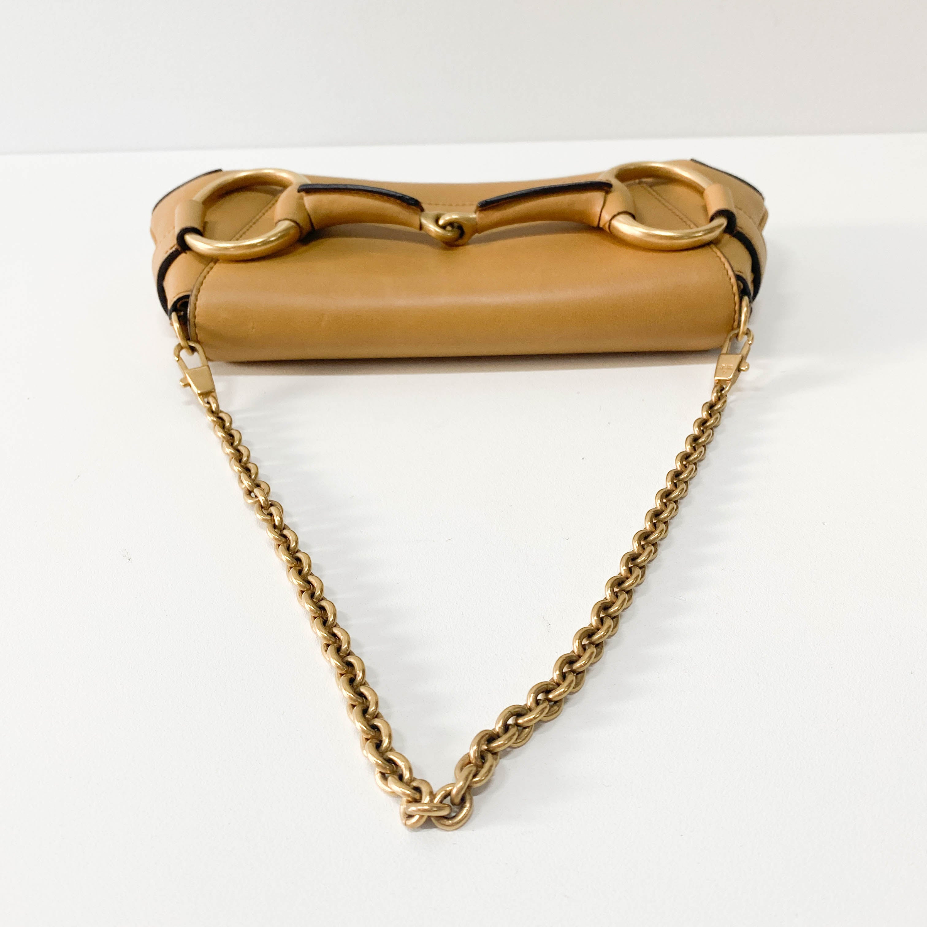 Horsebit Brown Leather Chain Shoulder Bag