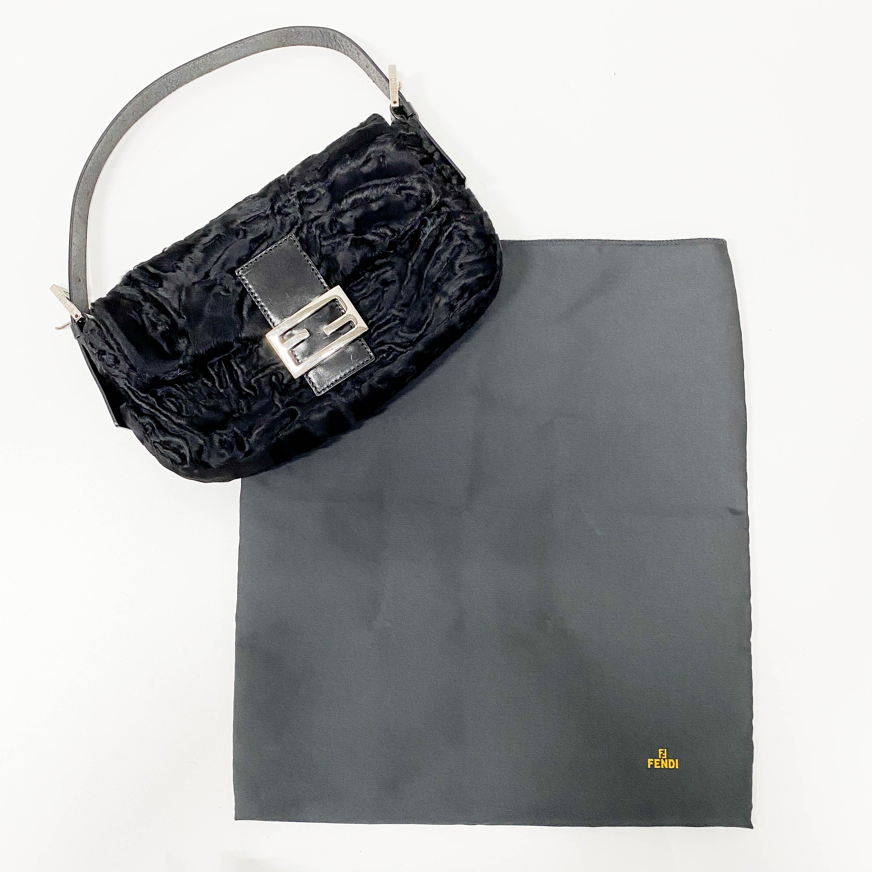 Baguette Black Fur Shoulder Bag