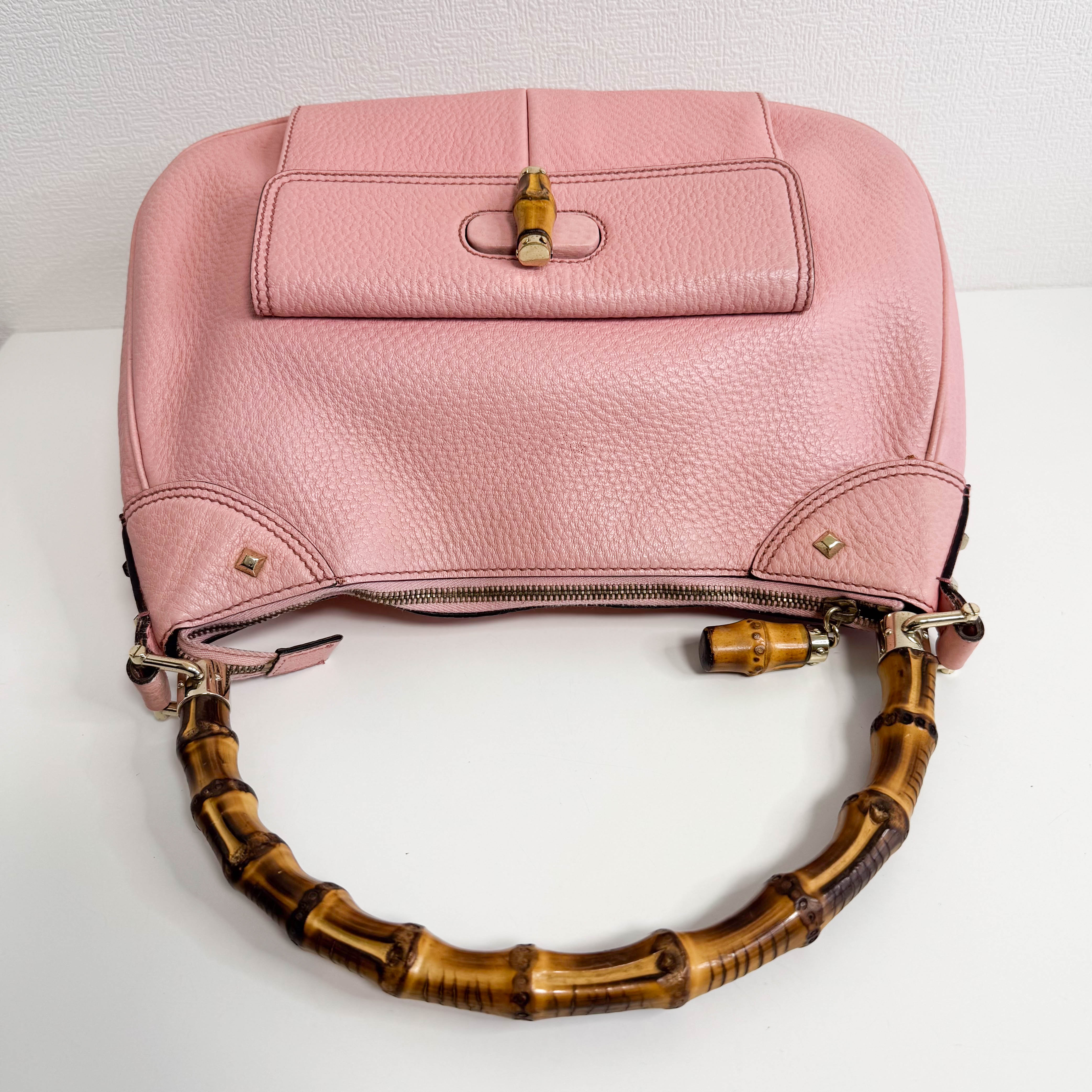 Bamboo Pink Leather Handbag