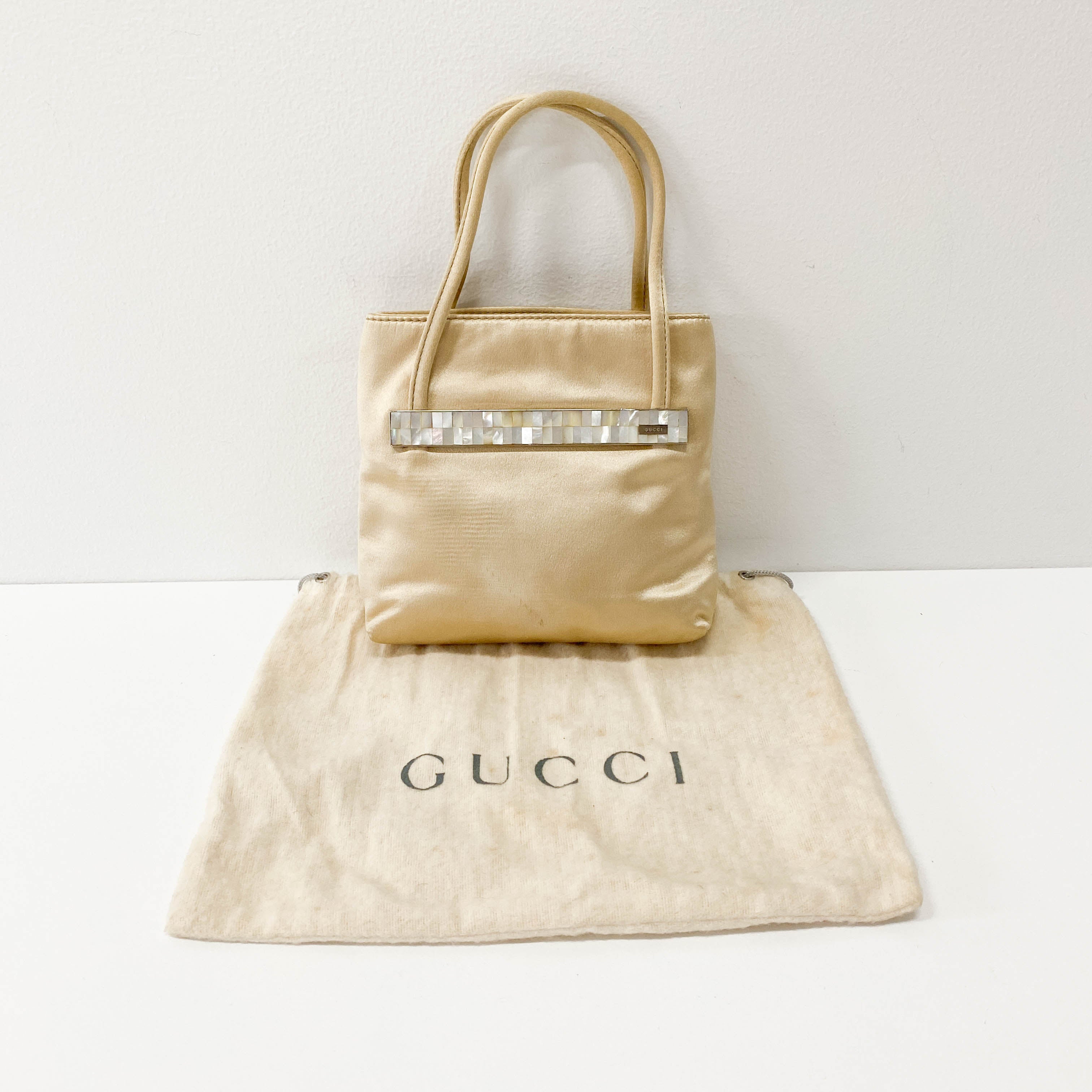 Mini Satin Bag Cream with Stone Plaque