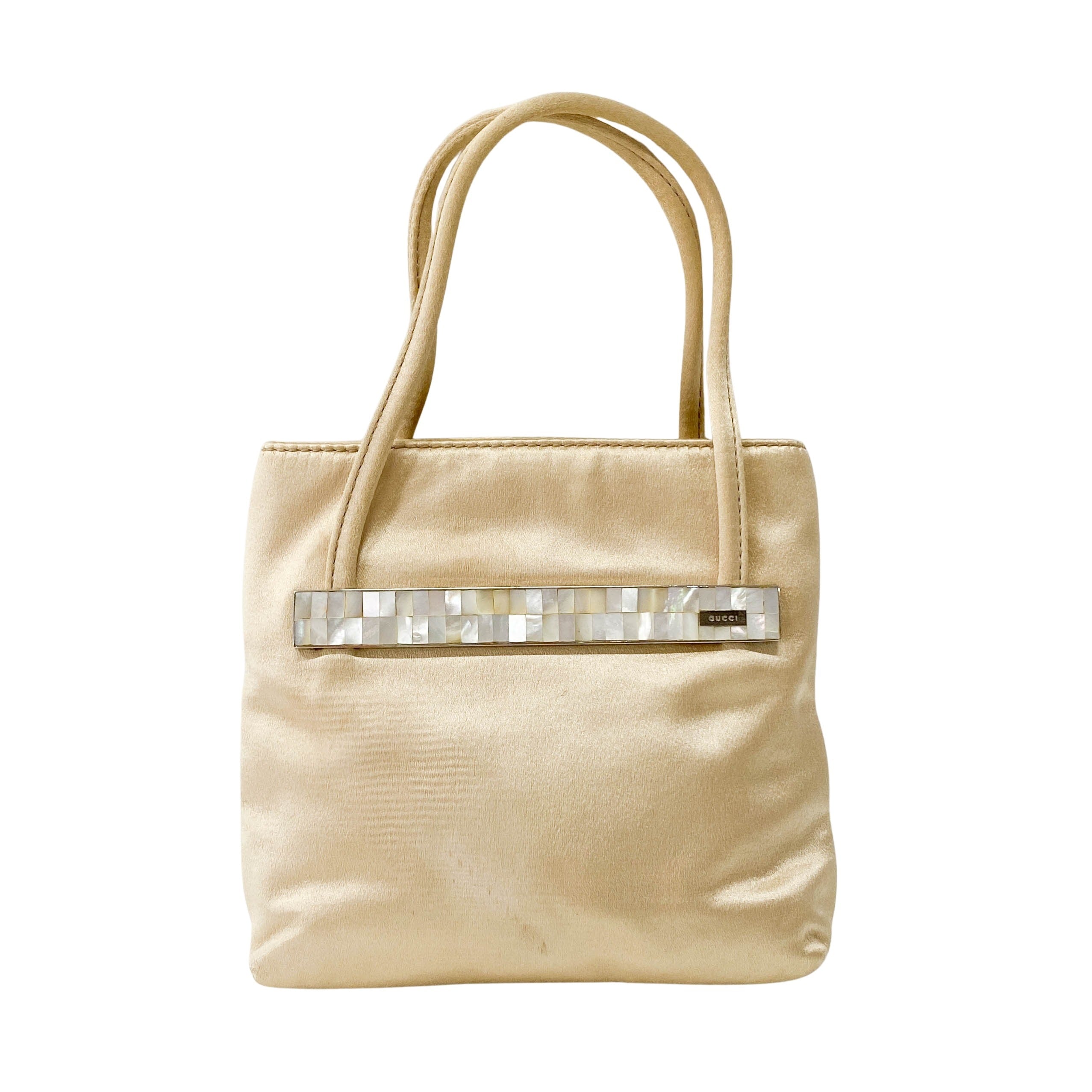 Mini Satin Bag Cream with Stone Plaque