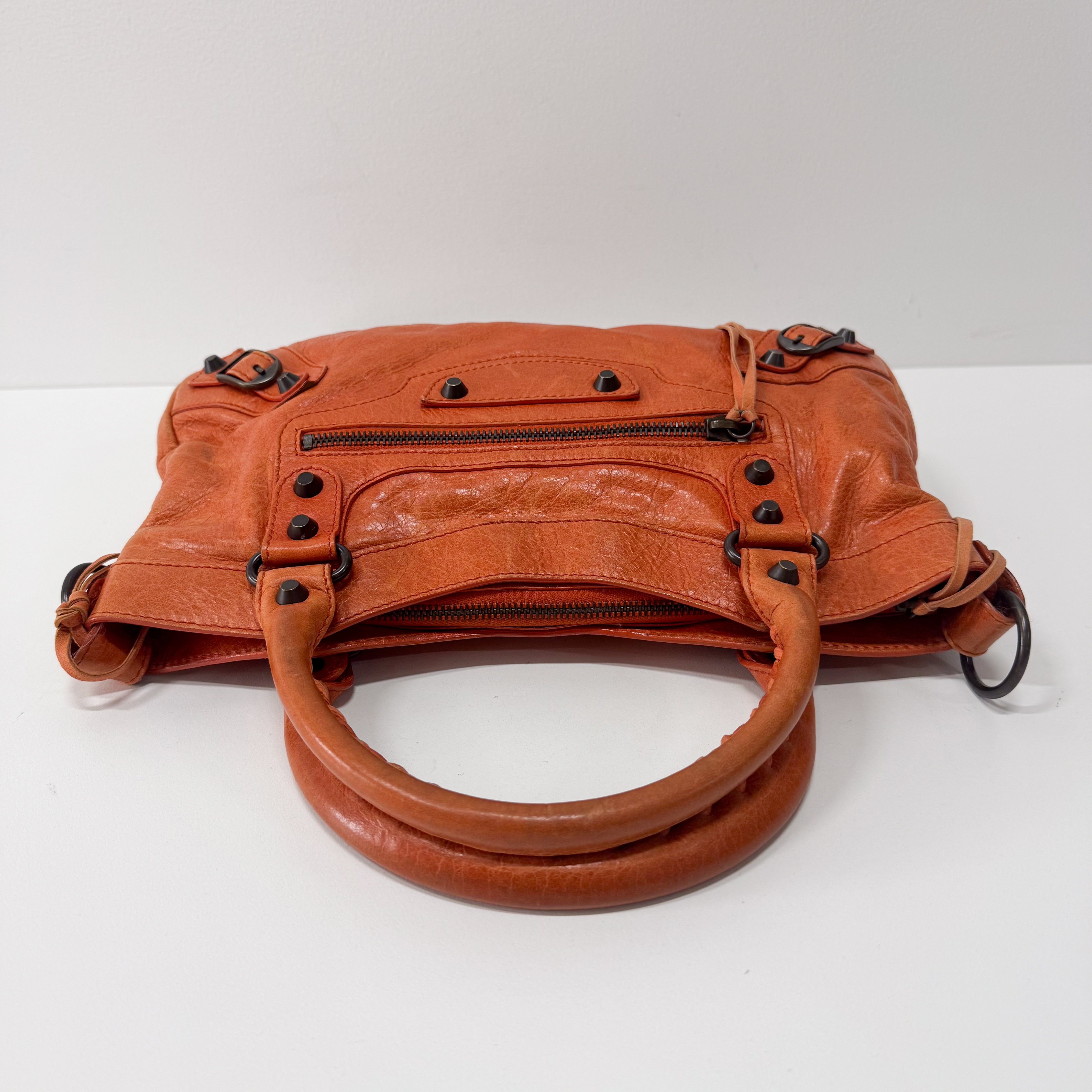 The First Orange Leather Two Way Bag