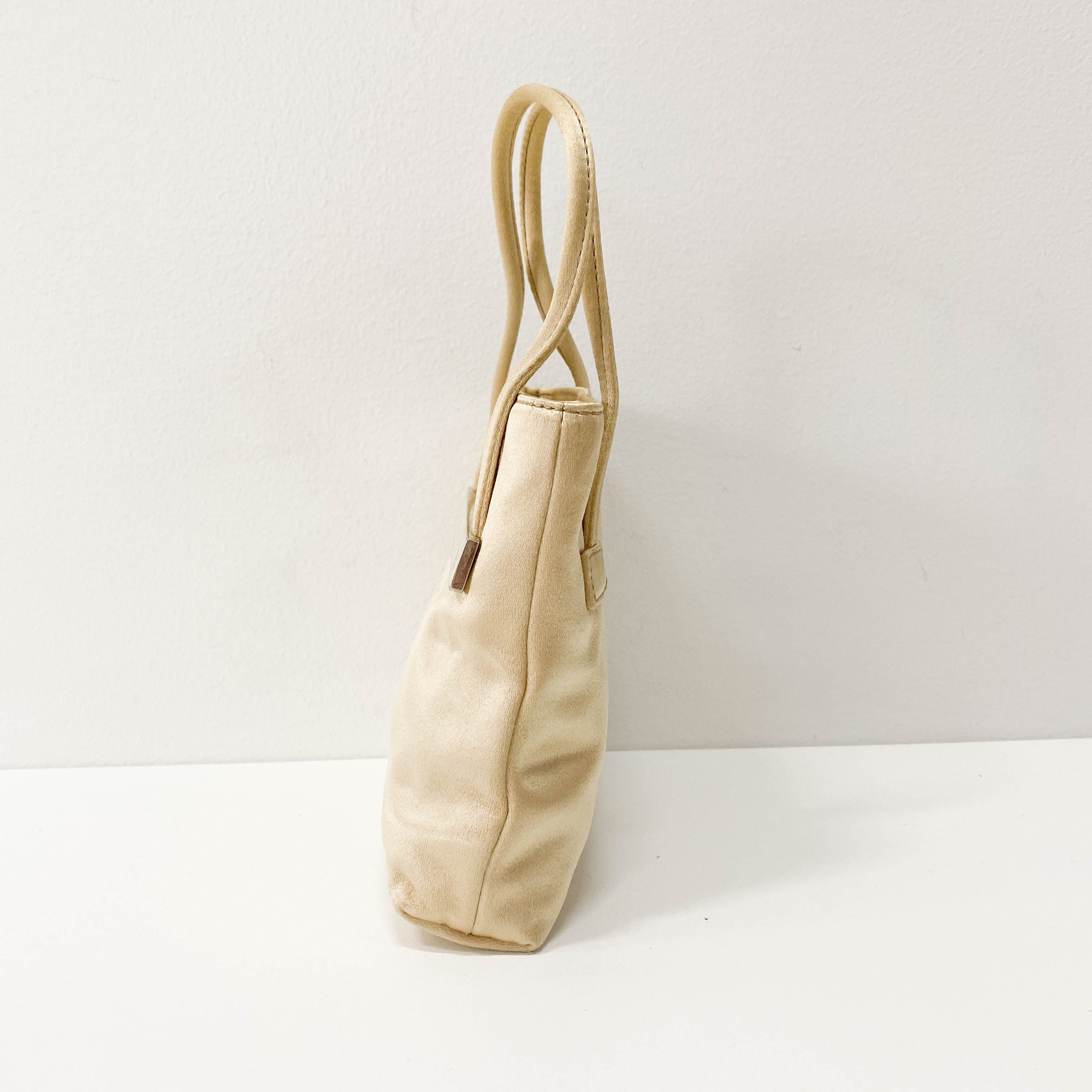 Mini Satin Bag Cream with Stone Plaque