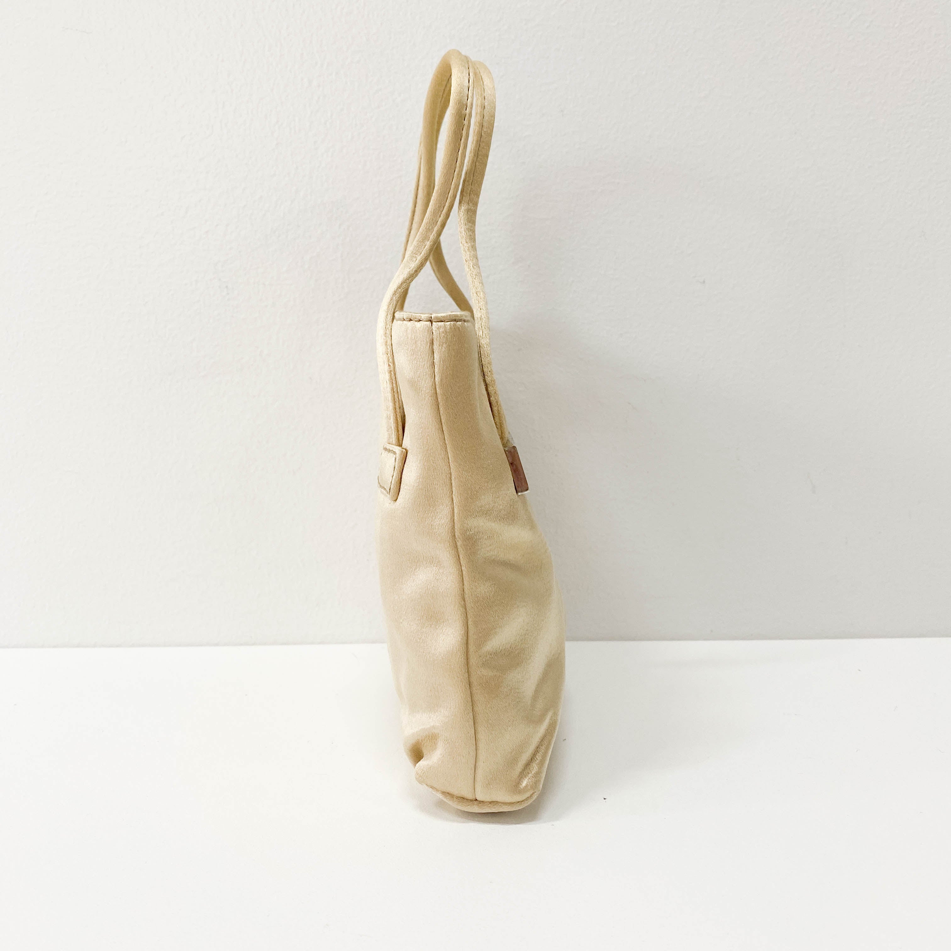 Mini Satin Bag Cream with Stone Plaque