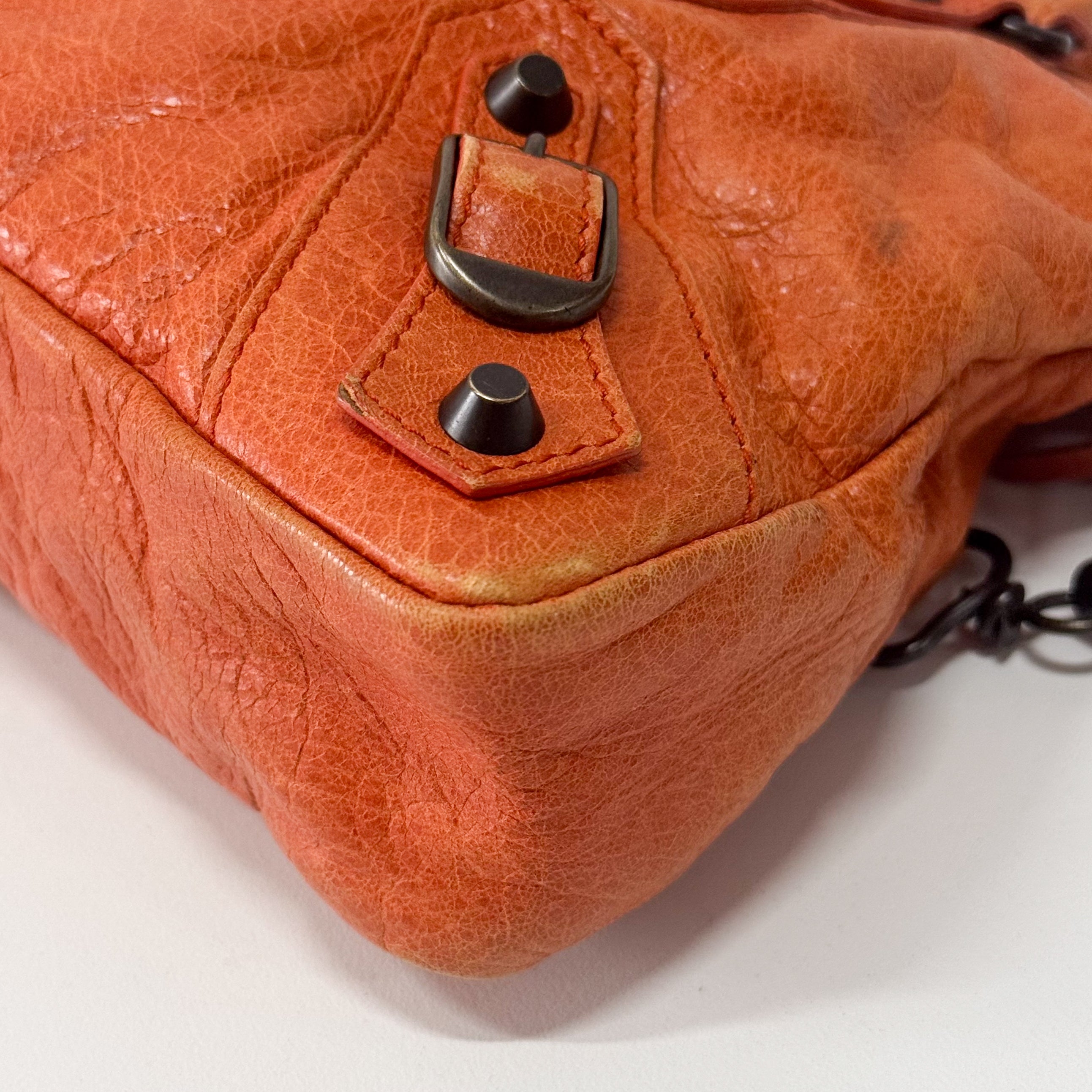 The First Orange Leather Two Way Bag