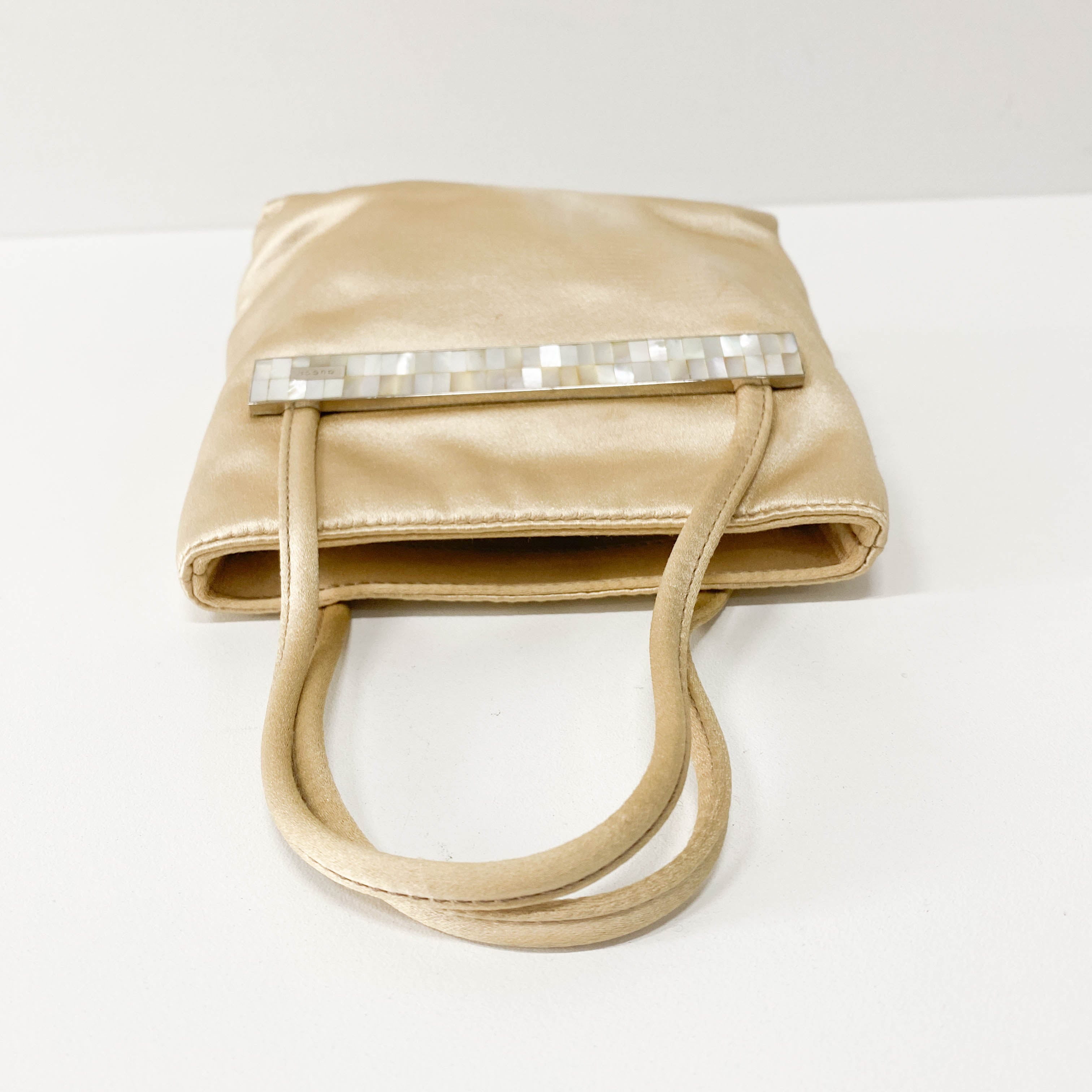 Mini Satin Bag Cream with Stone Plaque