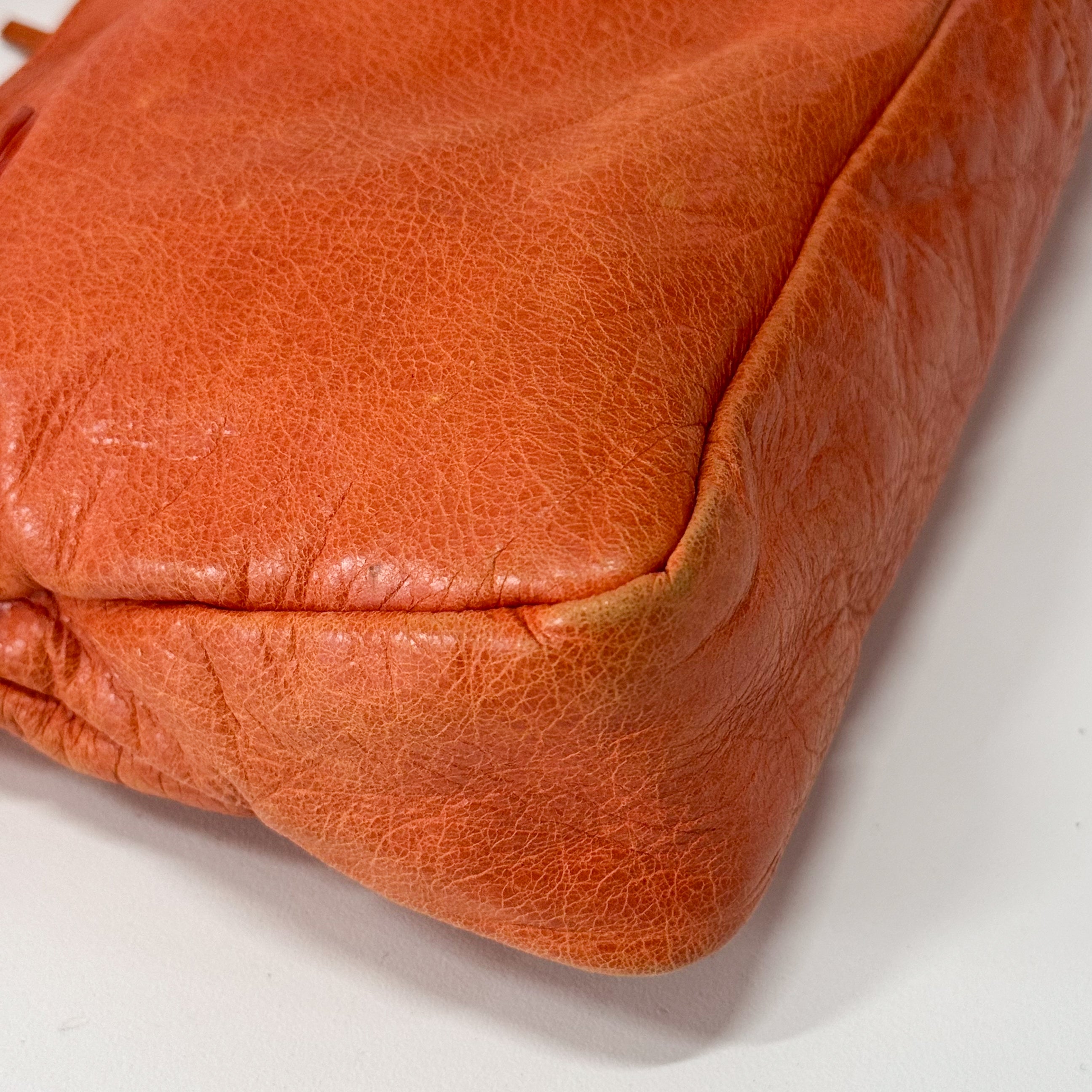 The First Orange Leather Two Way Bag