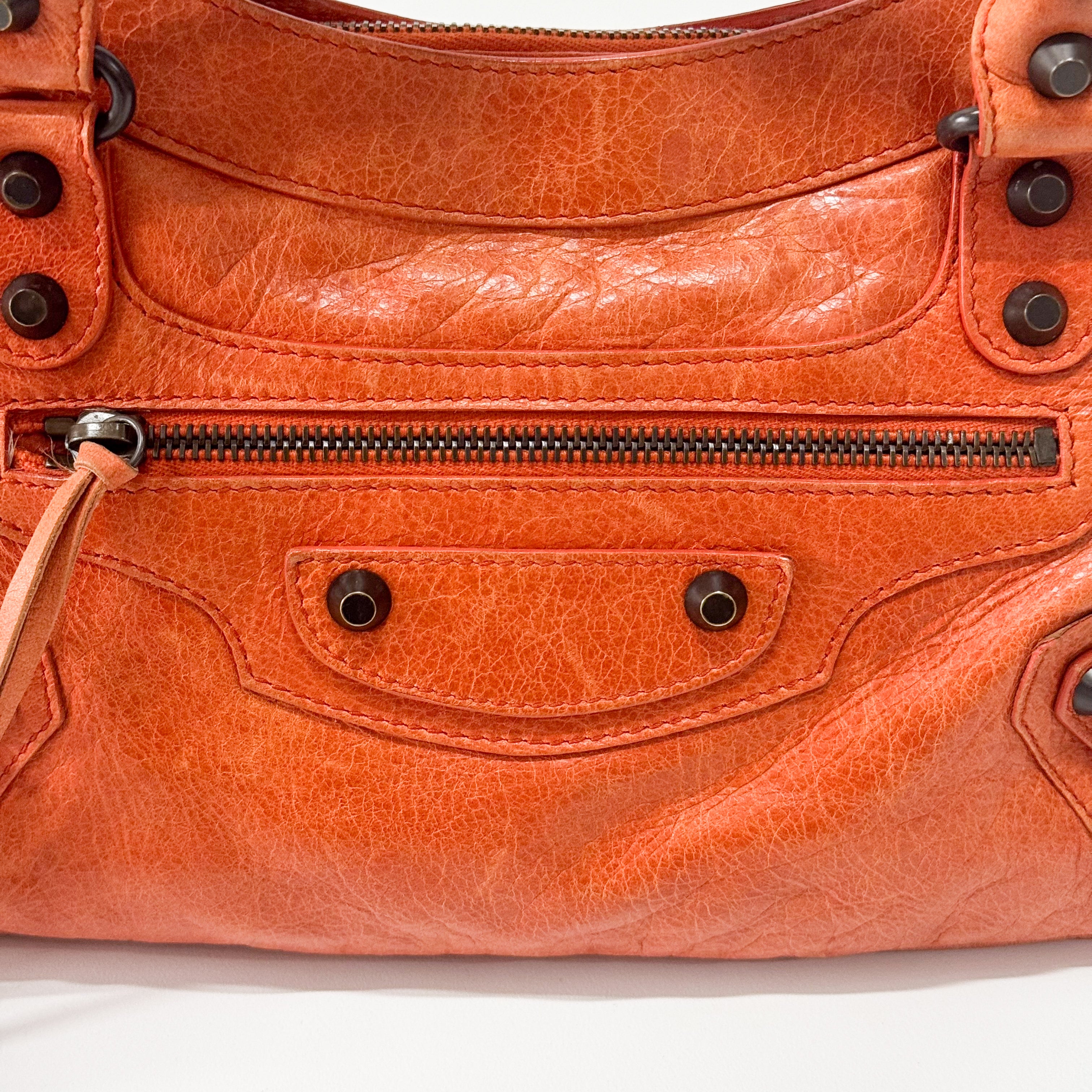 The First Orange Leather Two Way Bag