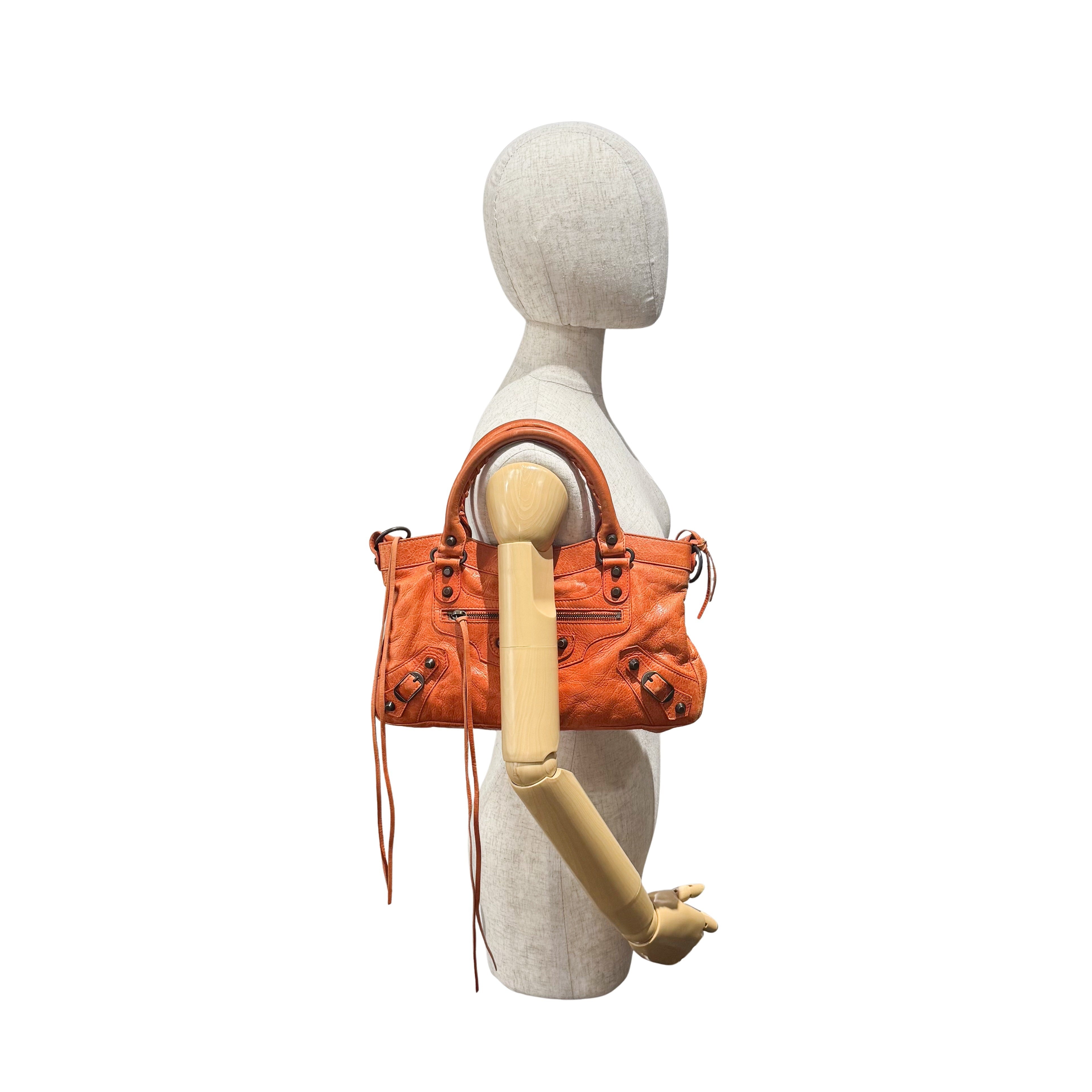 The First Orange Leather Two Way Bag