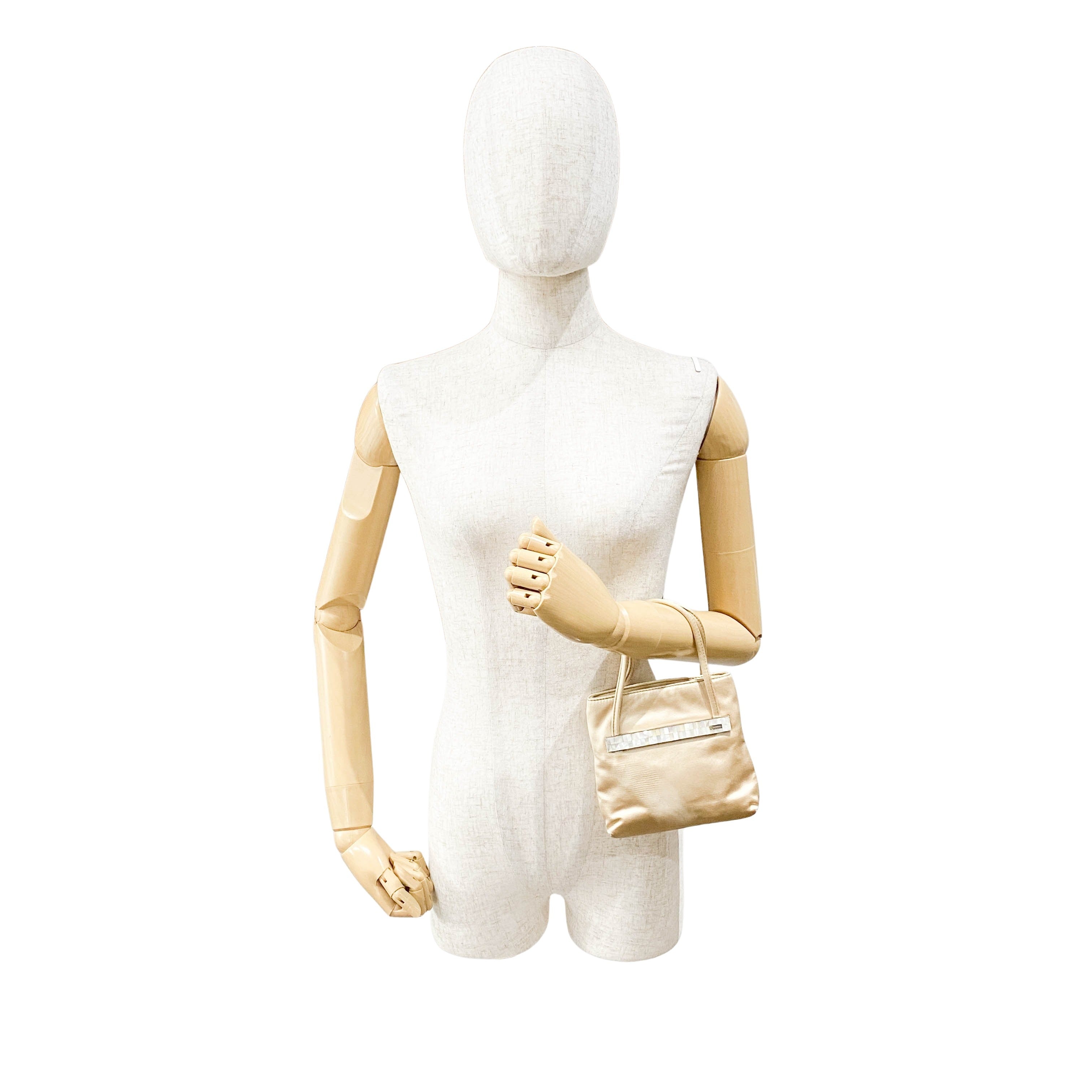 Mini Satin Bag Cream with Stone Plaque