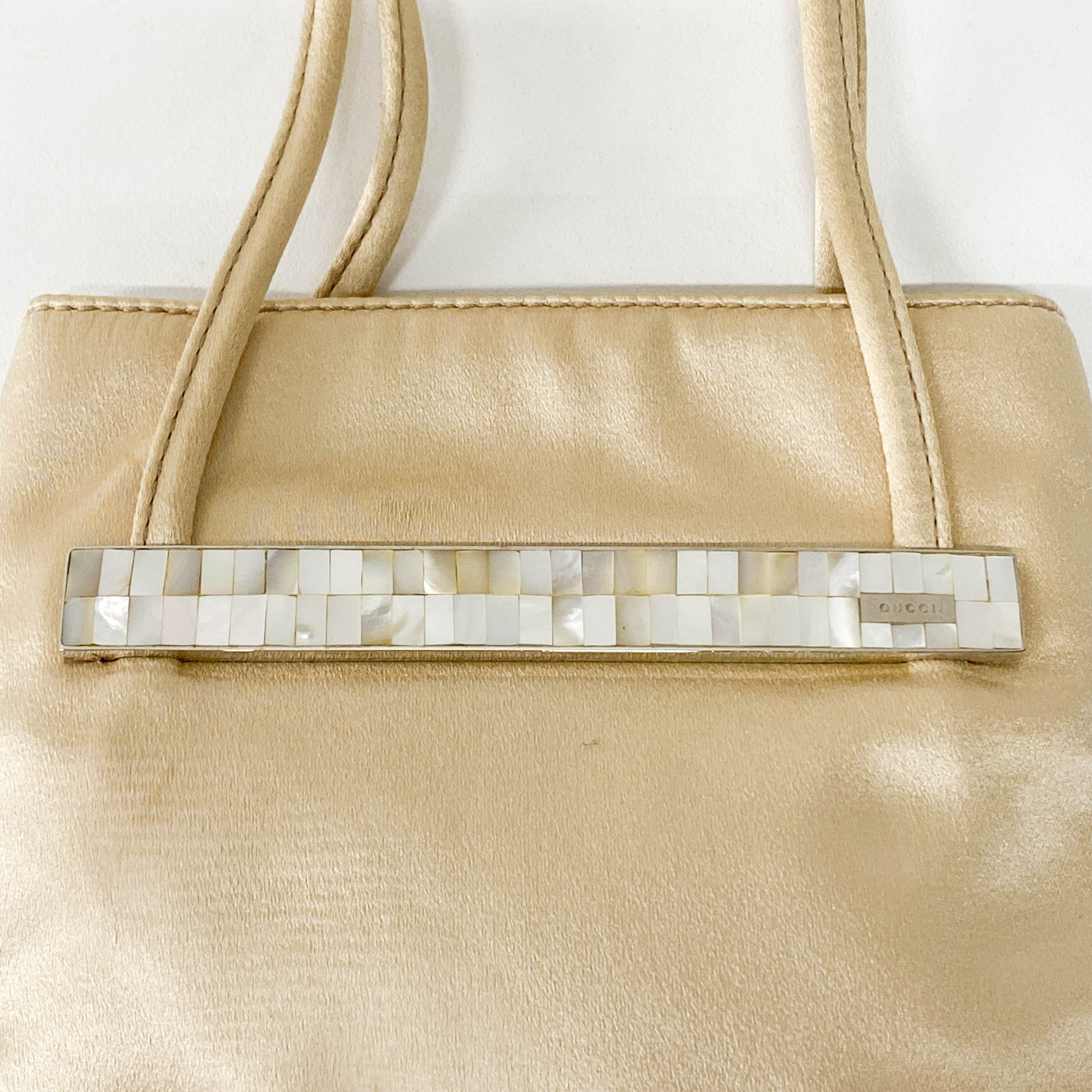 Mini Satin Bag Cream with Stone Plaque