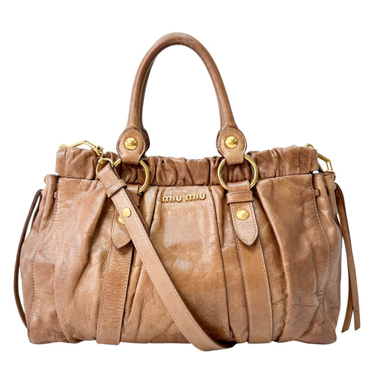 Vitello Bauletto Caramel Leather Bag