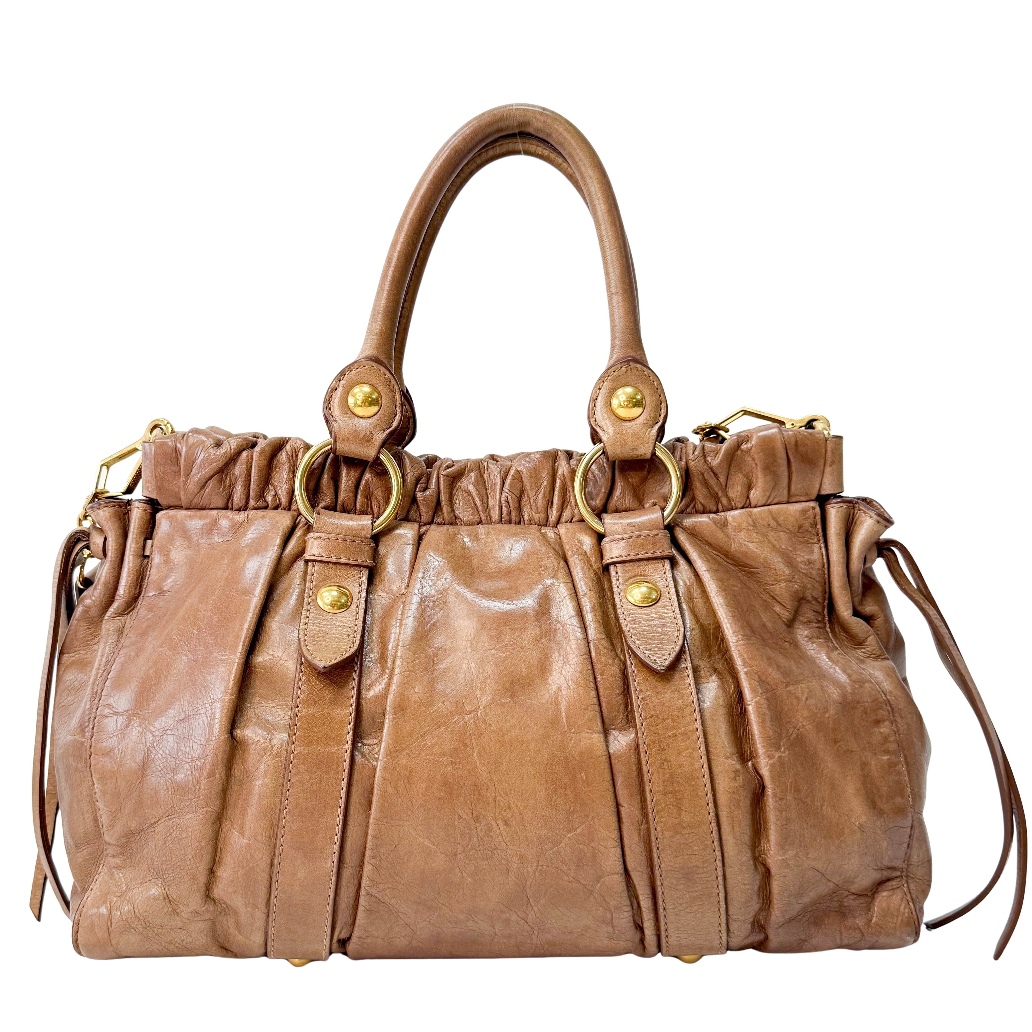 Vitello Bauletto Caramel  Leather Handle/Shoulder Bag