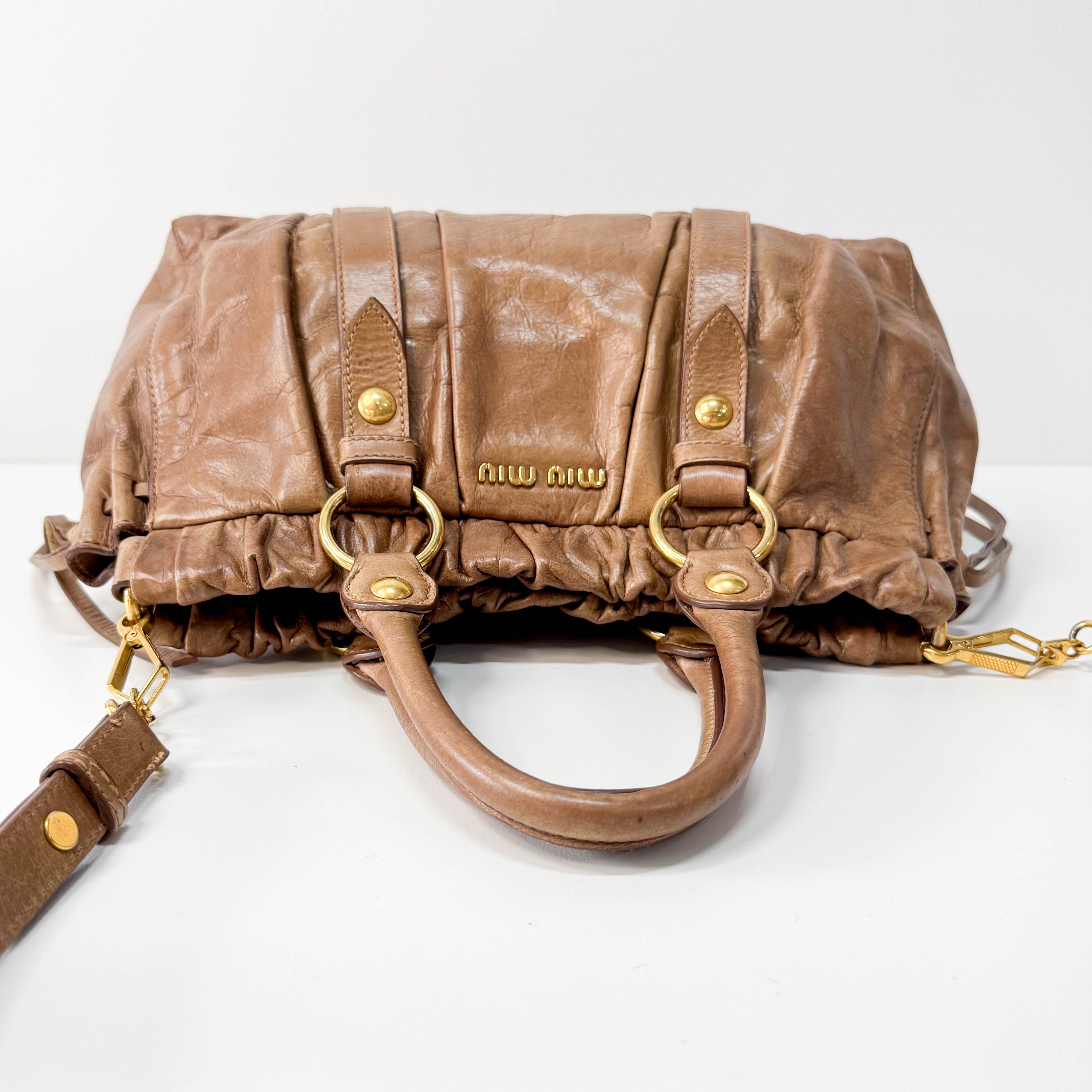Vitello Bauletto Caramel  Leather Handle/Shoulder Bag