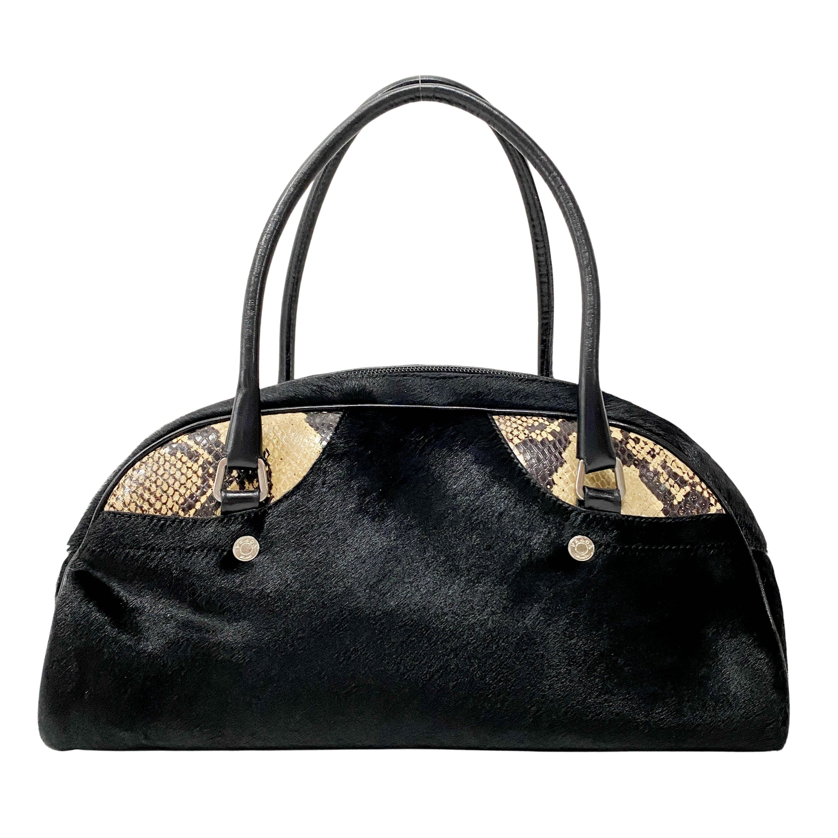 Black Pony Hair & Embossed Lizard Leather Bag
