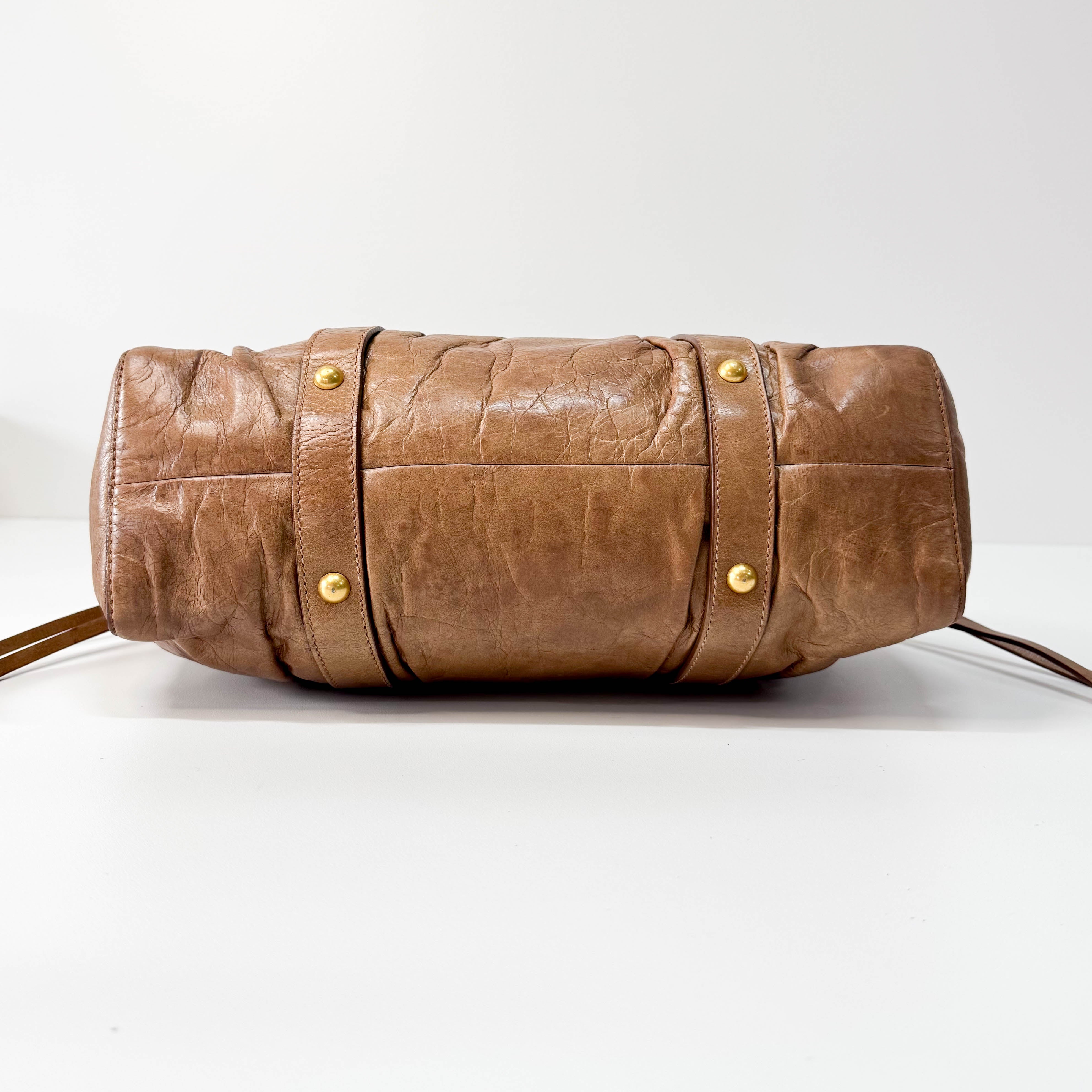 Vitello Bauletto Caramel  Leather Handle/Shoulder Bag