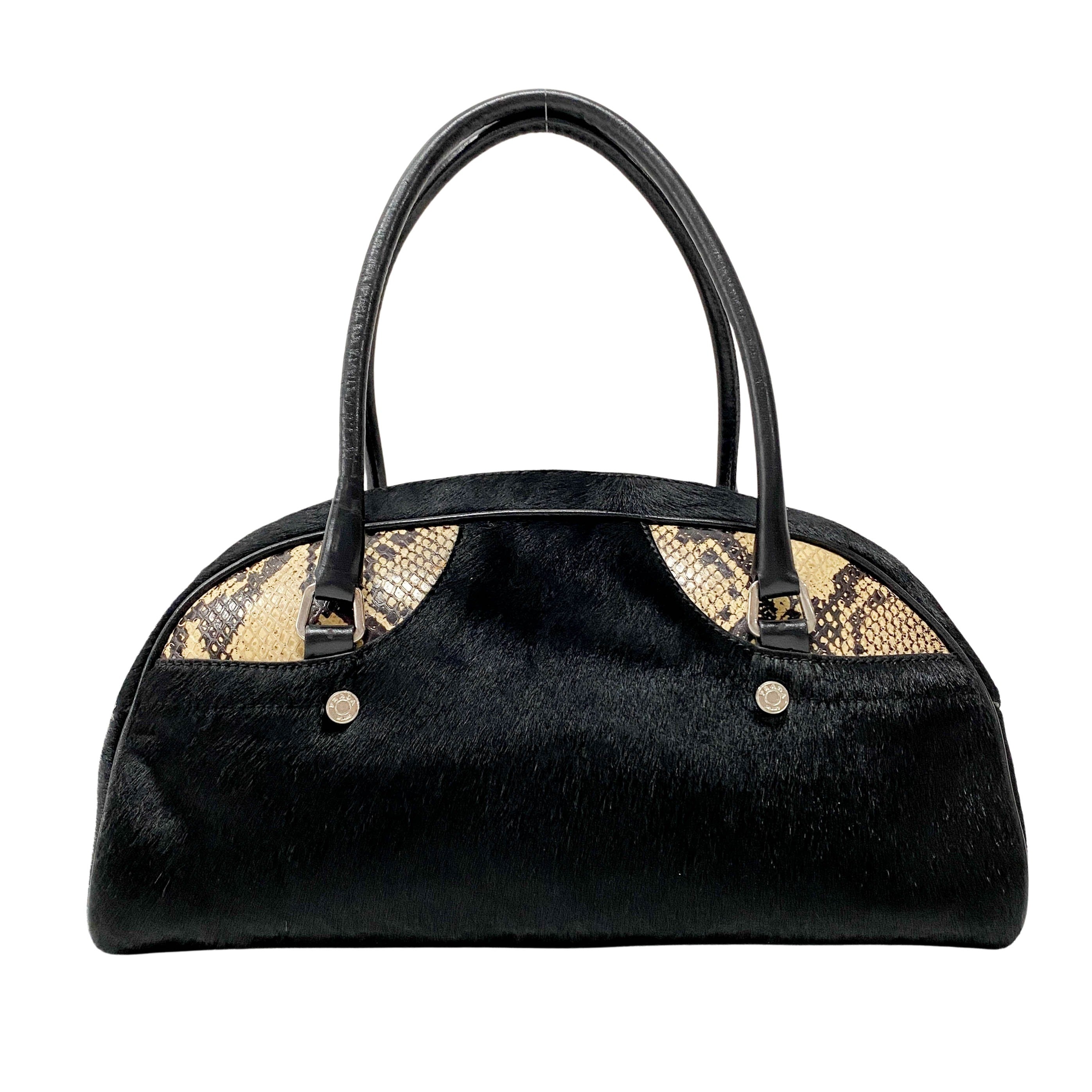 Black Pony Hair & Embossed Lizard Leather Bag