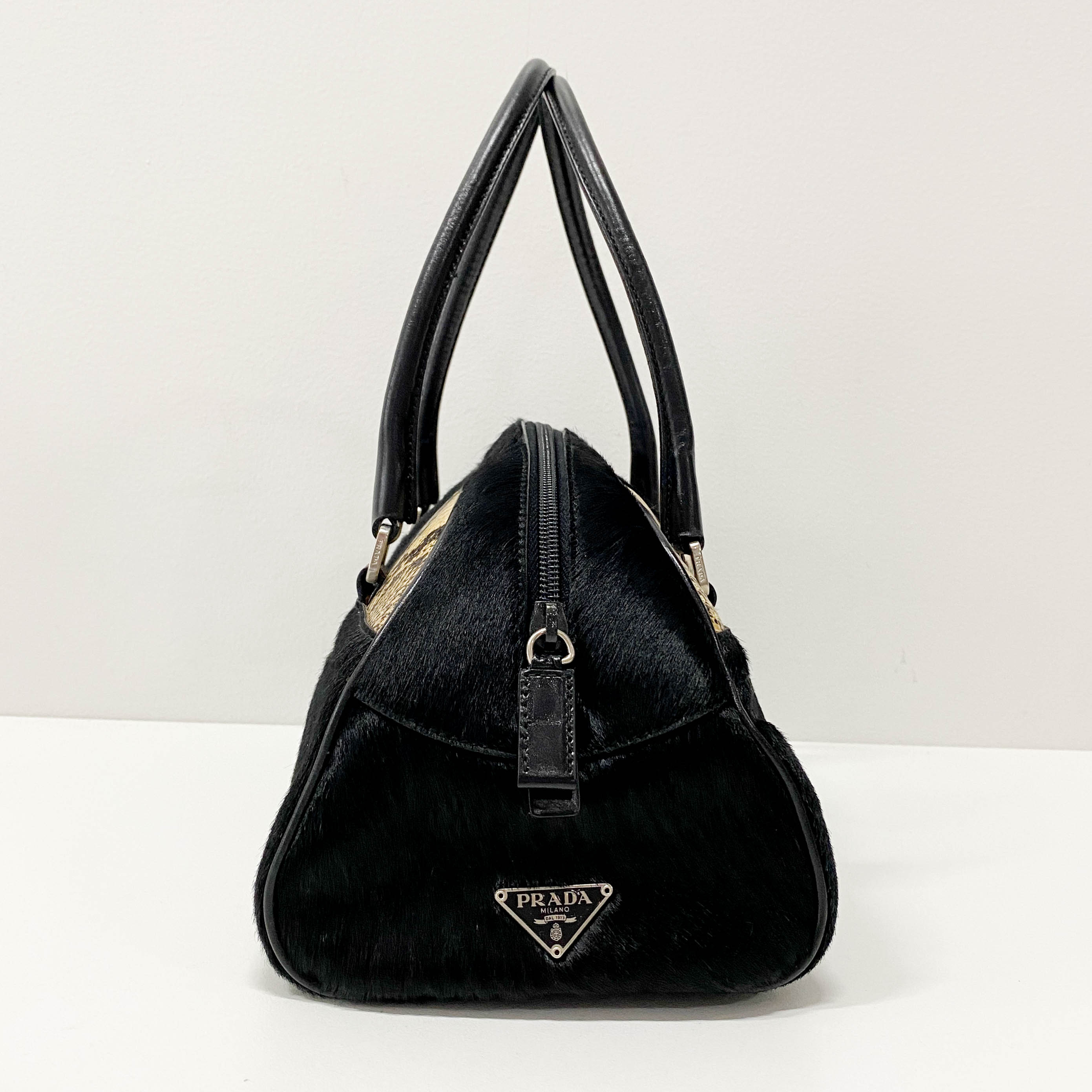 Black Pony Hair & Embossed Lizard Leather Bag