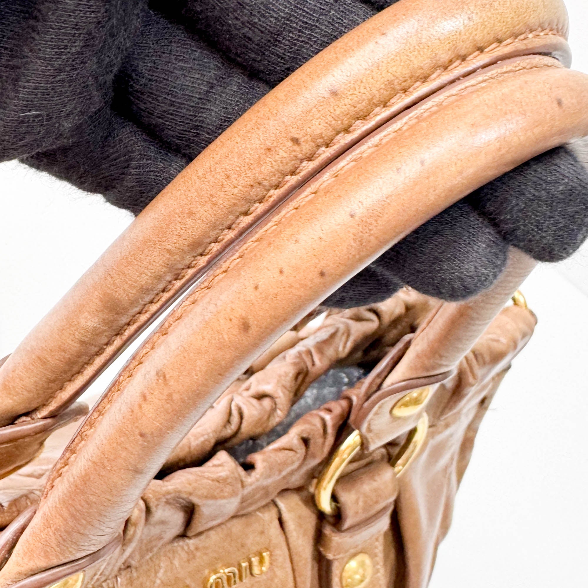 Vitello Bauletto Caramel  Leather Handle/Shoulder Bag