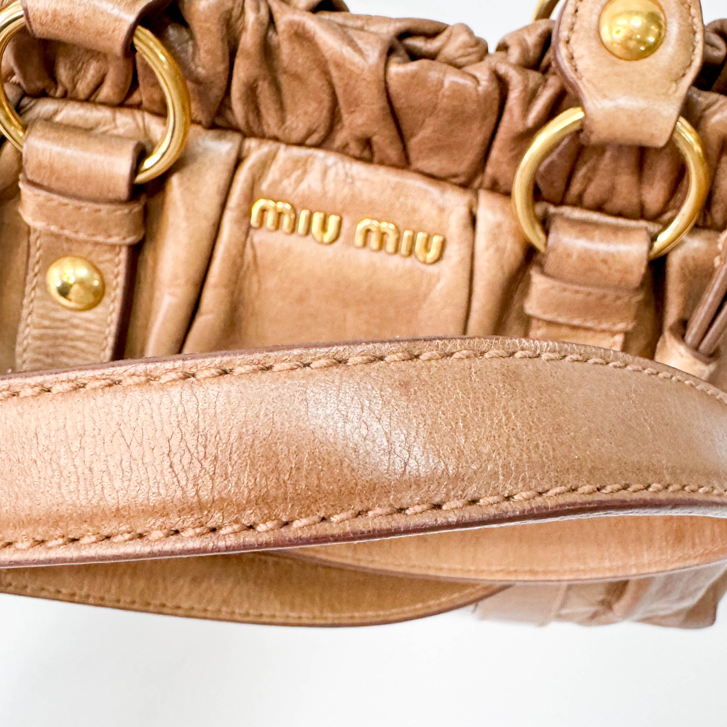 Vitello Bauletto Caramel  Leather Handle/Shoulder Bag