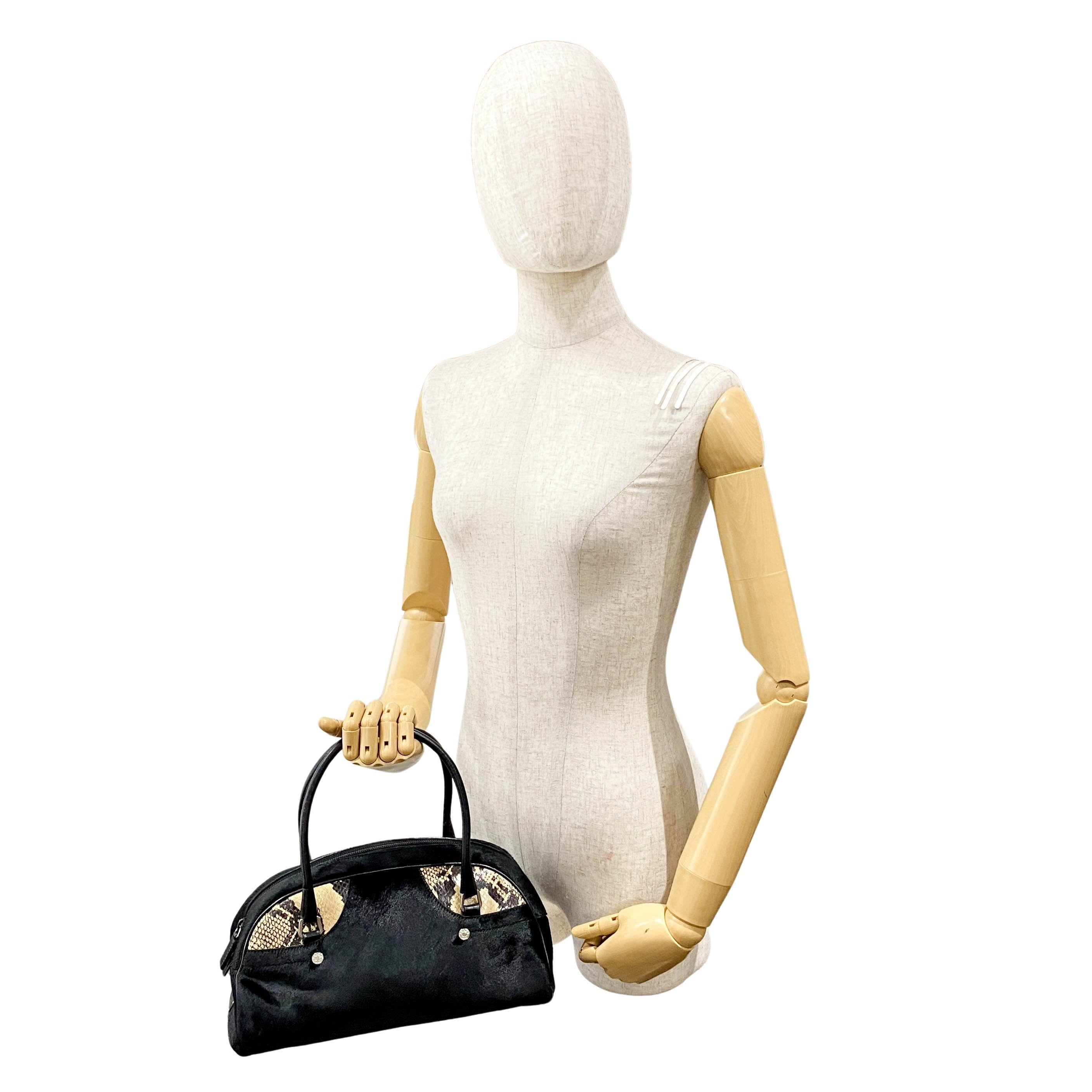 Black Pony Hair & Embossed Lizard Leather Bag