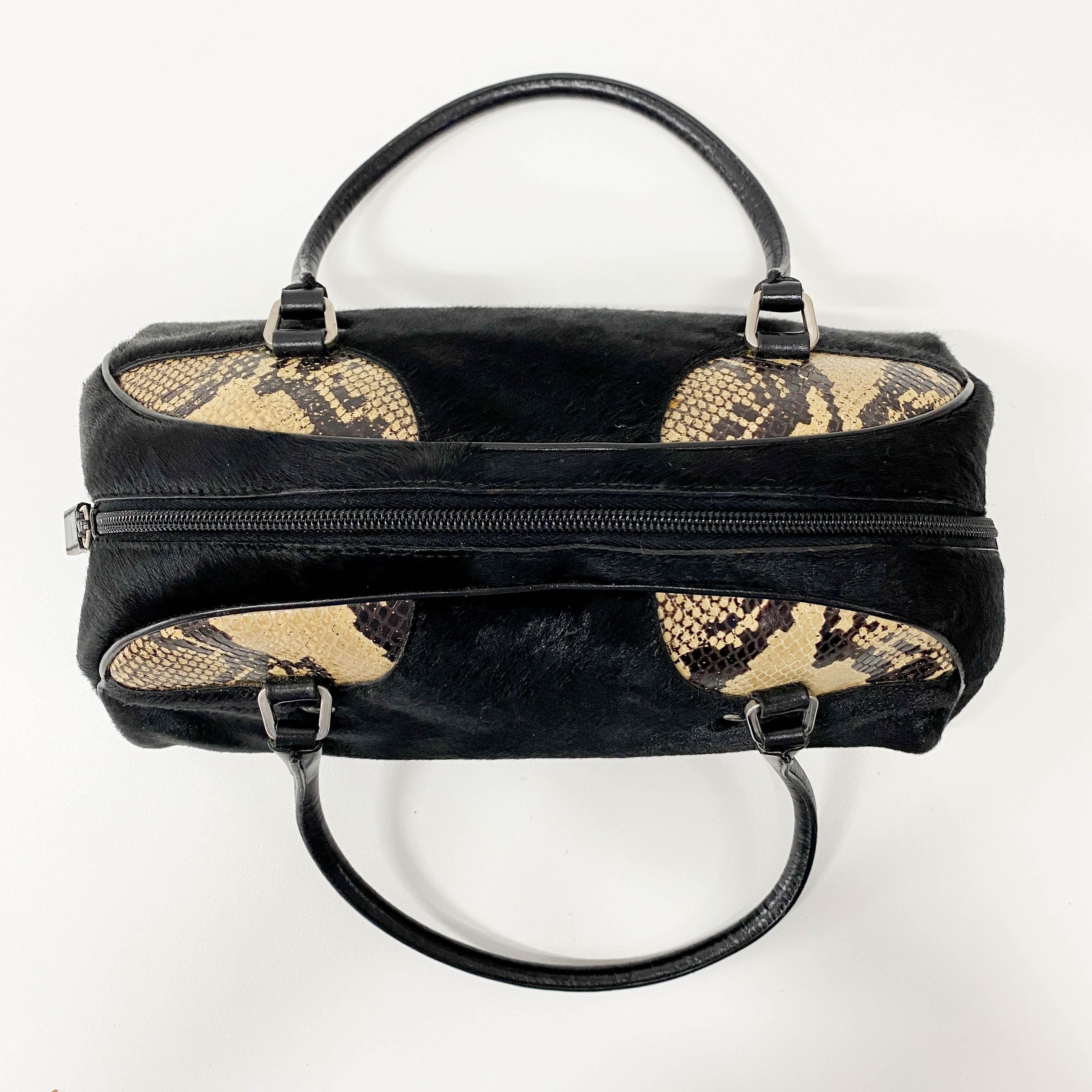 Black Pony Hair & Embossed Lizard Leather Bag
