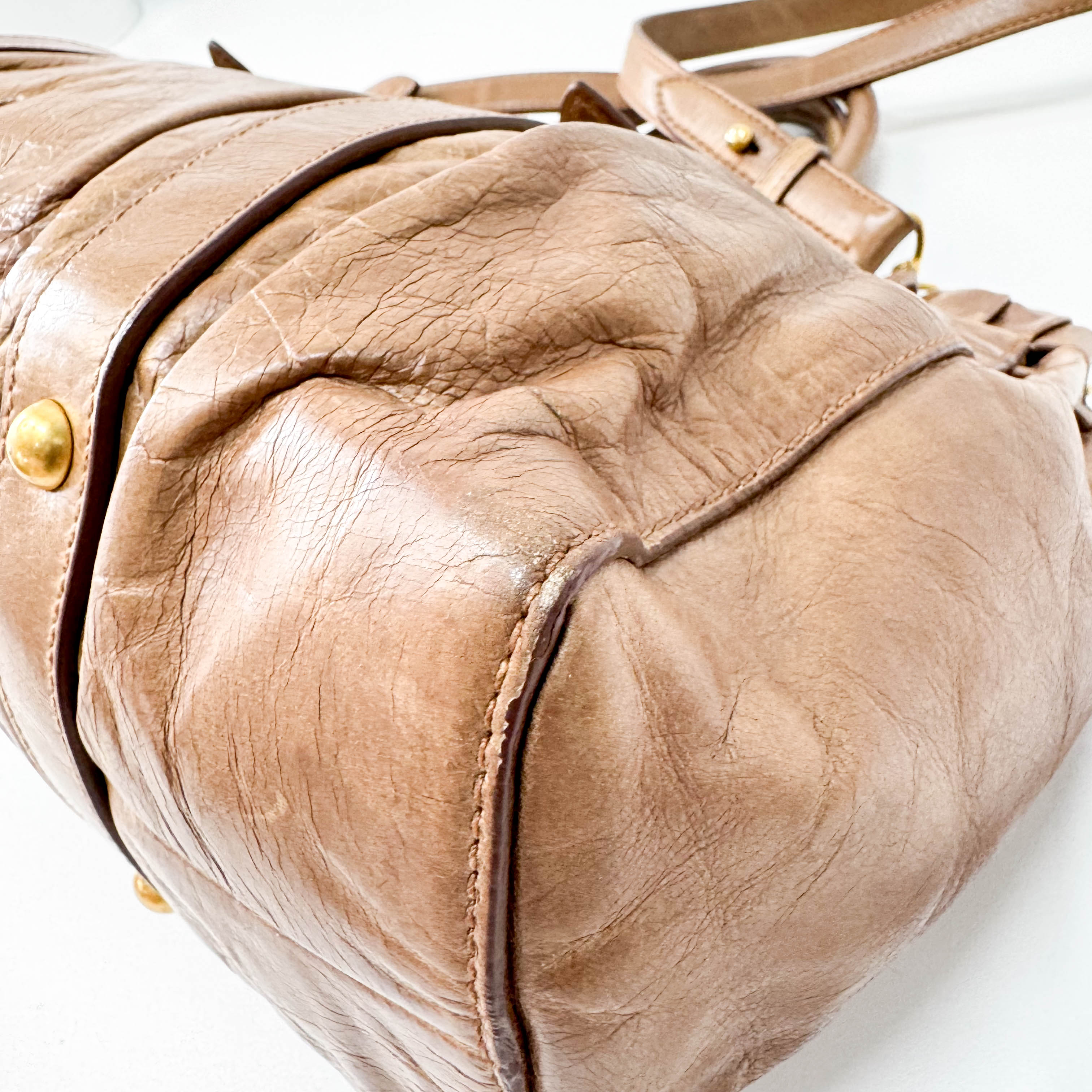 Vitello Bauletto Caramel  Leather Handle/Shoulder Bag