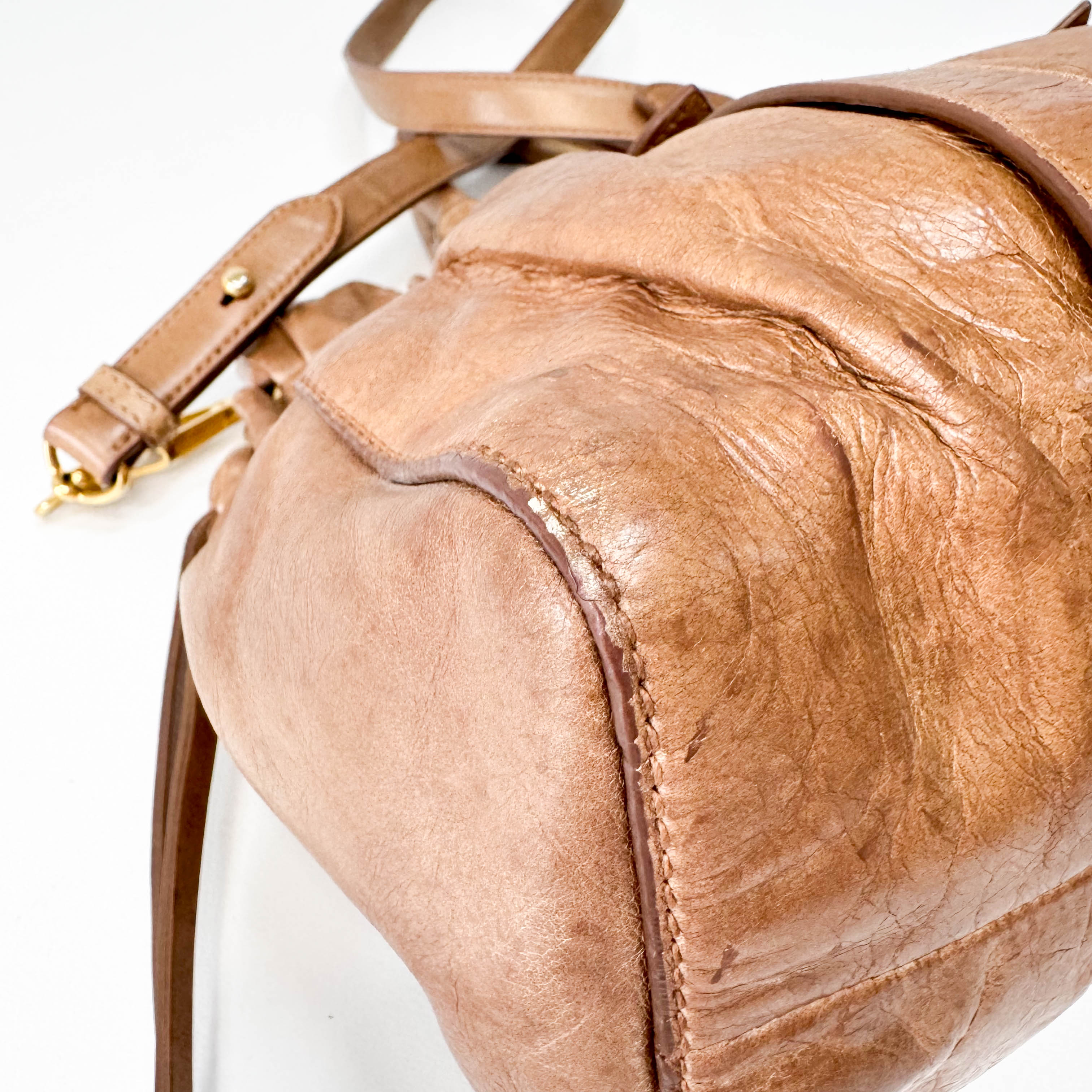 Vitello Bauletto Caramel  Leather Handle/Shoulder Bag