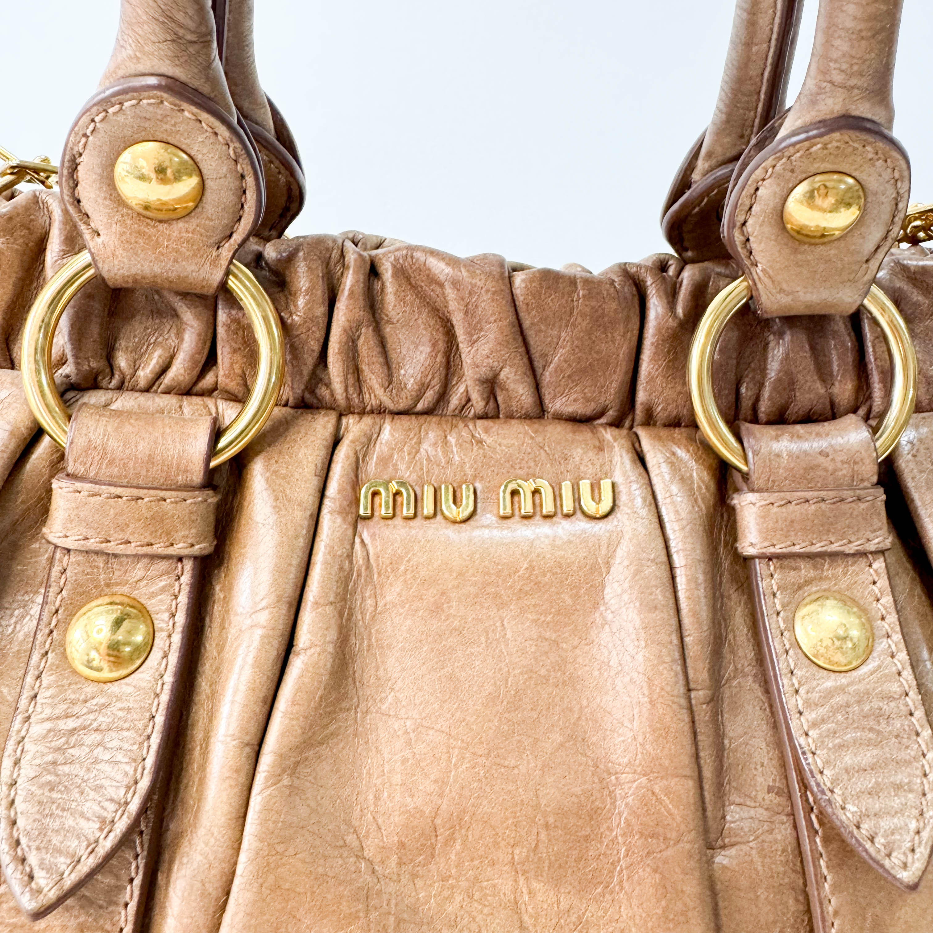 Vitello Bauletto Caramel  Leather Handle/Shoulder Bag