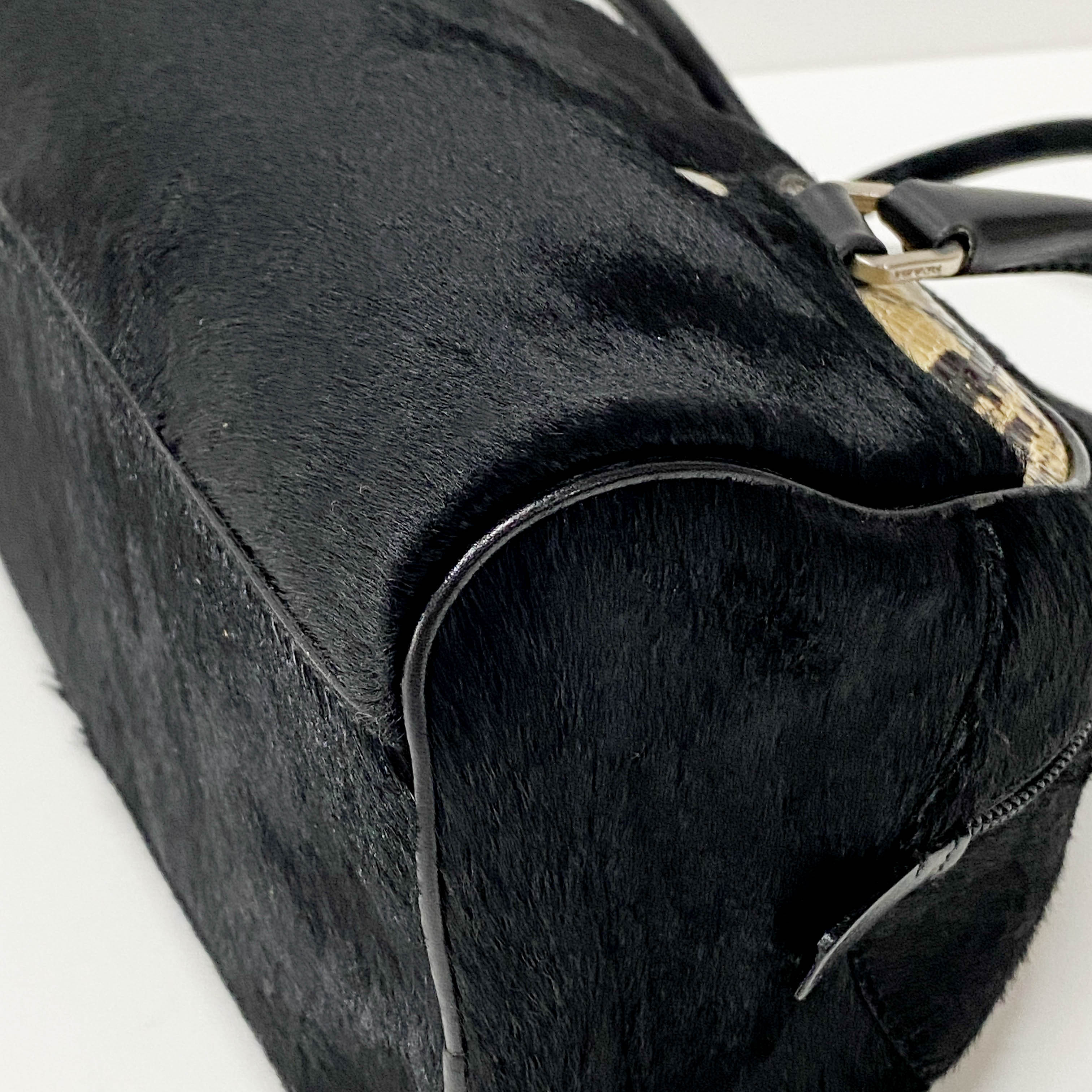 Black Pony Hair & Embossed Lizard Leather Bag