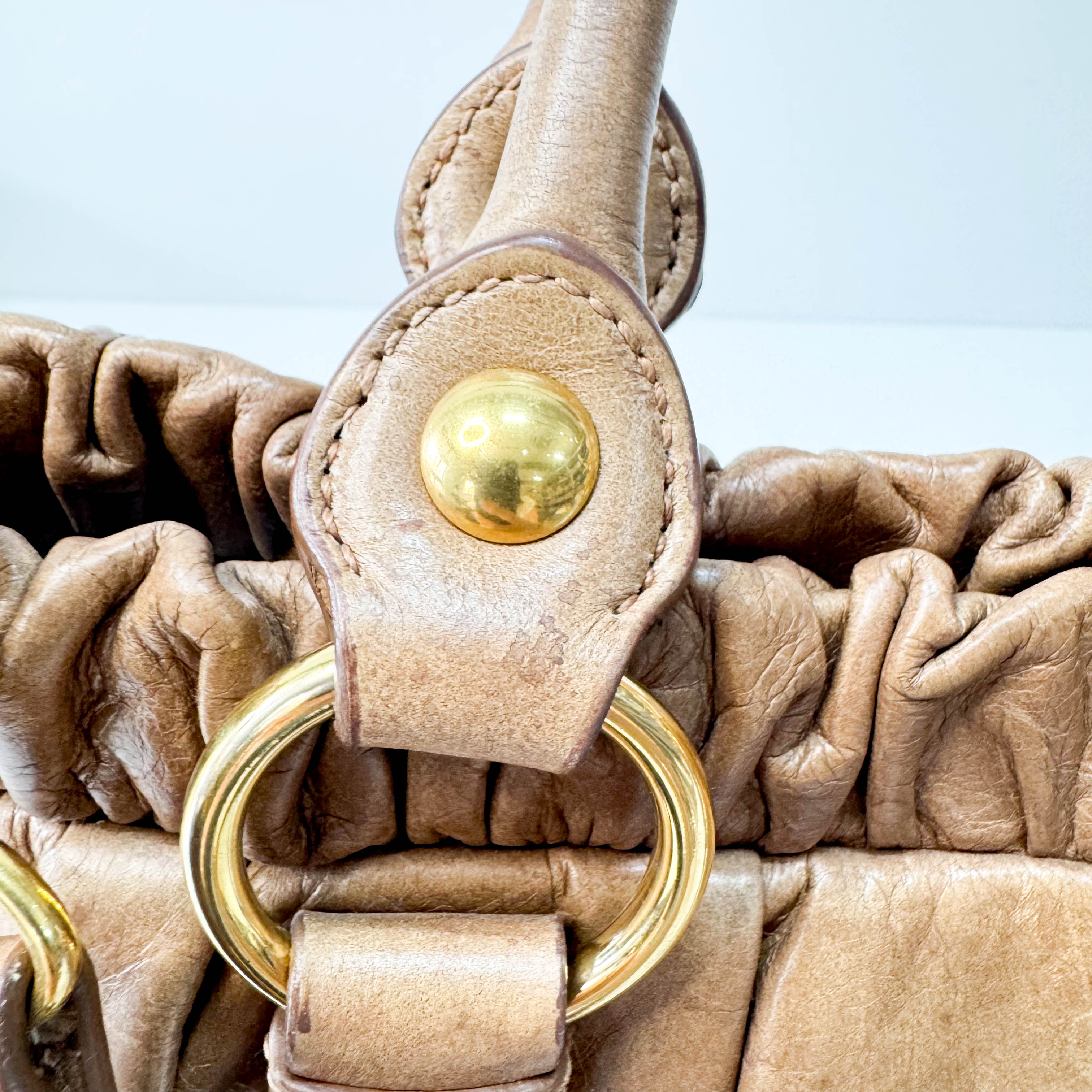 Vitello Bauletto Caramel  Leather Handle/Shoulder Bag